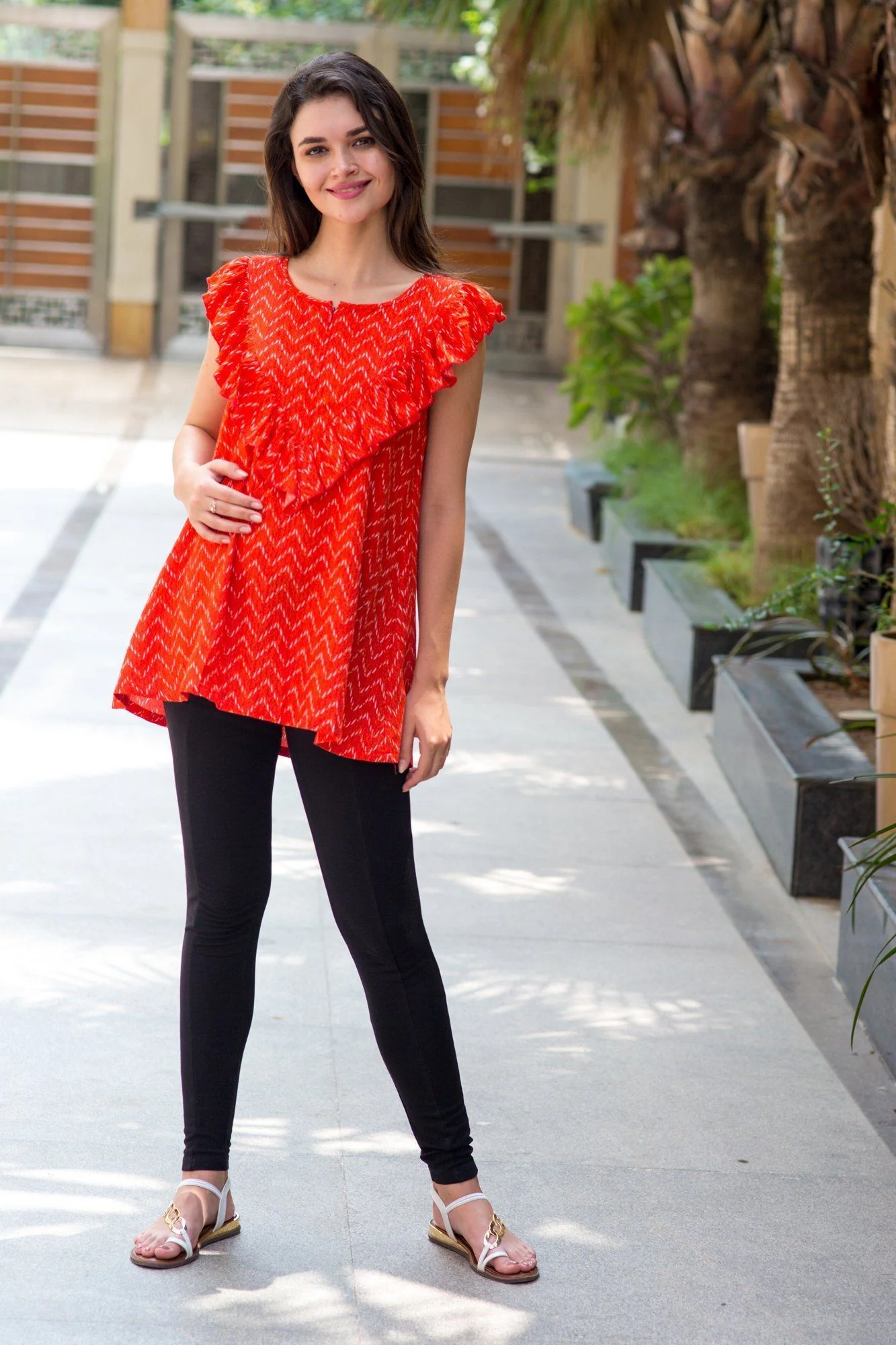 Tangerine Frill Maternity & Nursing Top - Chenance