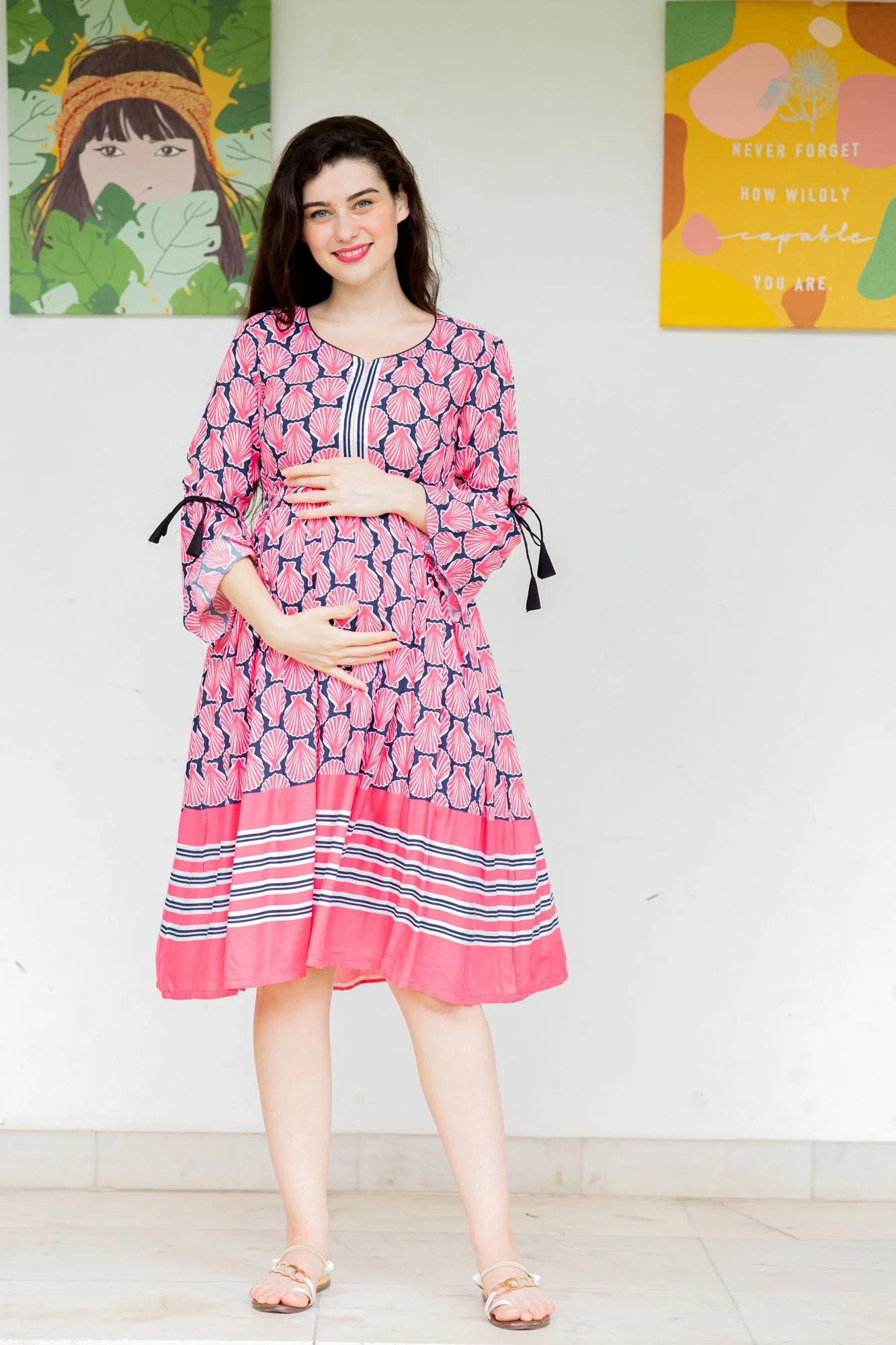 Sea Shells Front Zip Maternity & Nursing Dress - Chenance