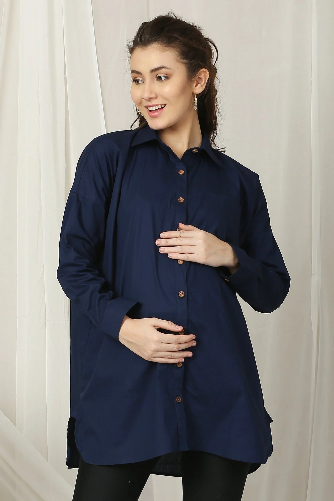 French Navy Maternity & Nursing Shirt (100% Cotton) - Chenance