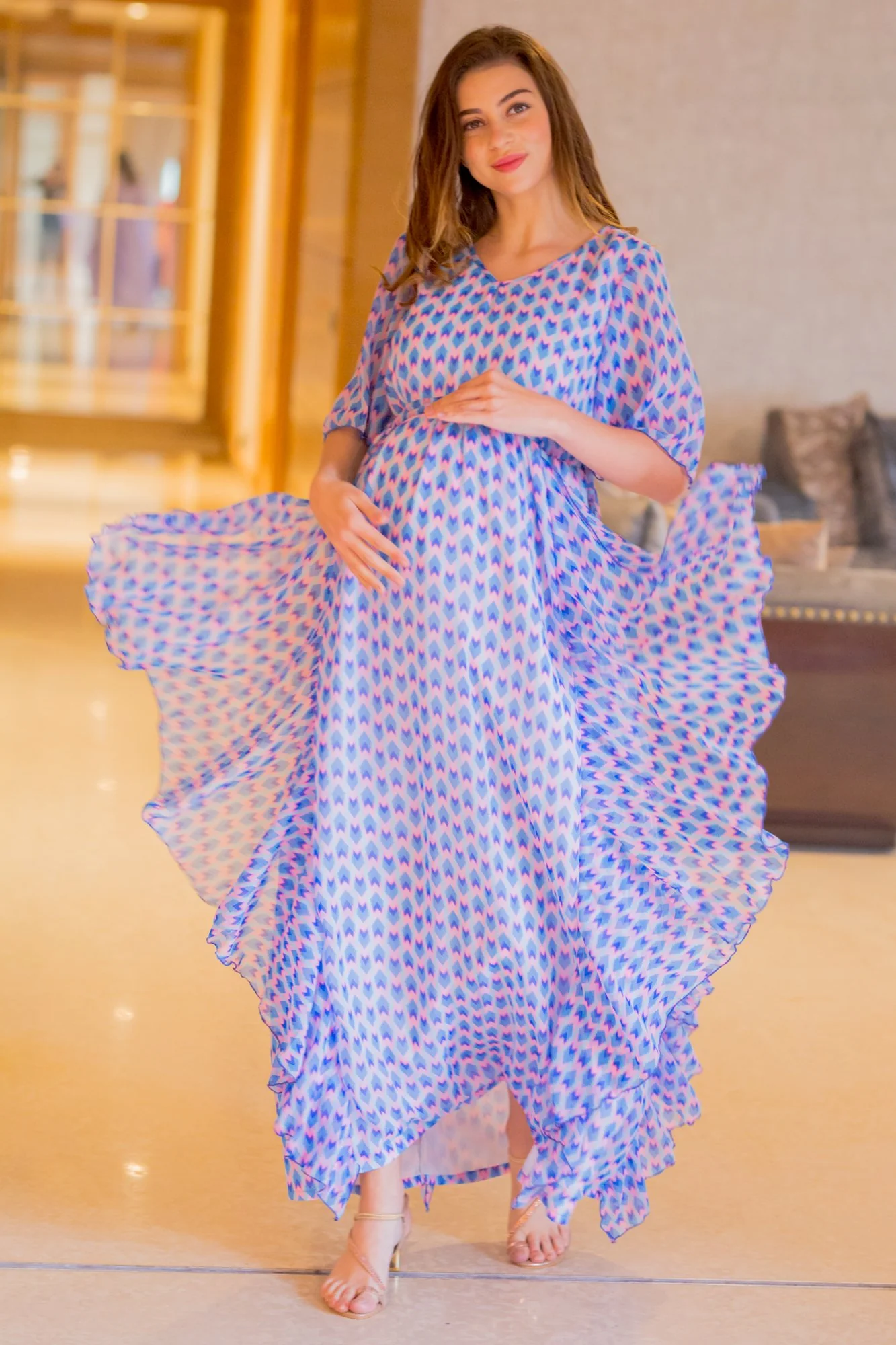 Pastel Blue Pink Luxe Maternity Dress - Chenance