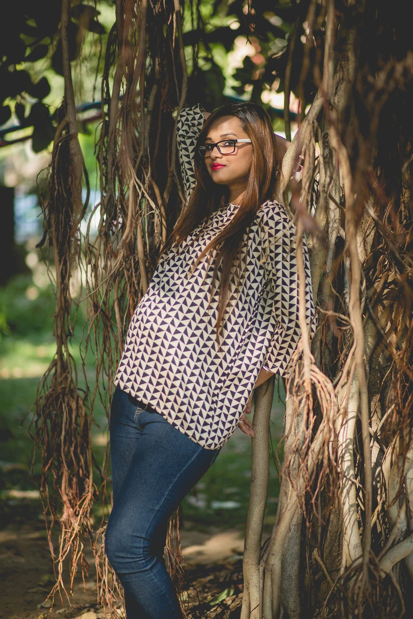 Geometrical Print Back Open Maternity Top - Chenance