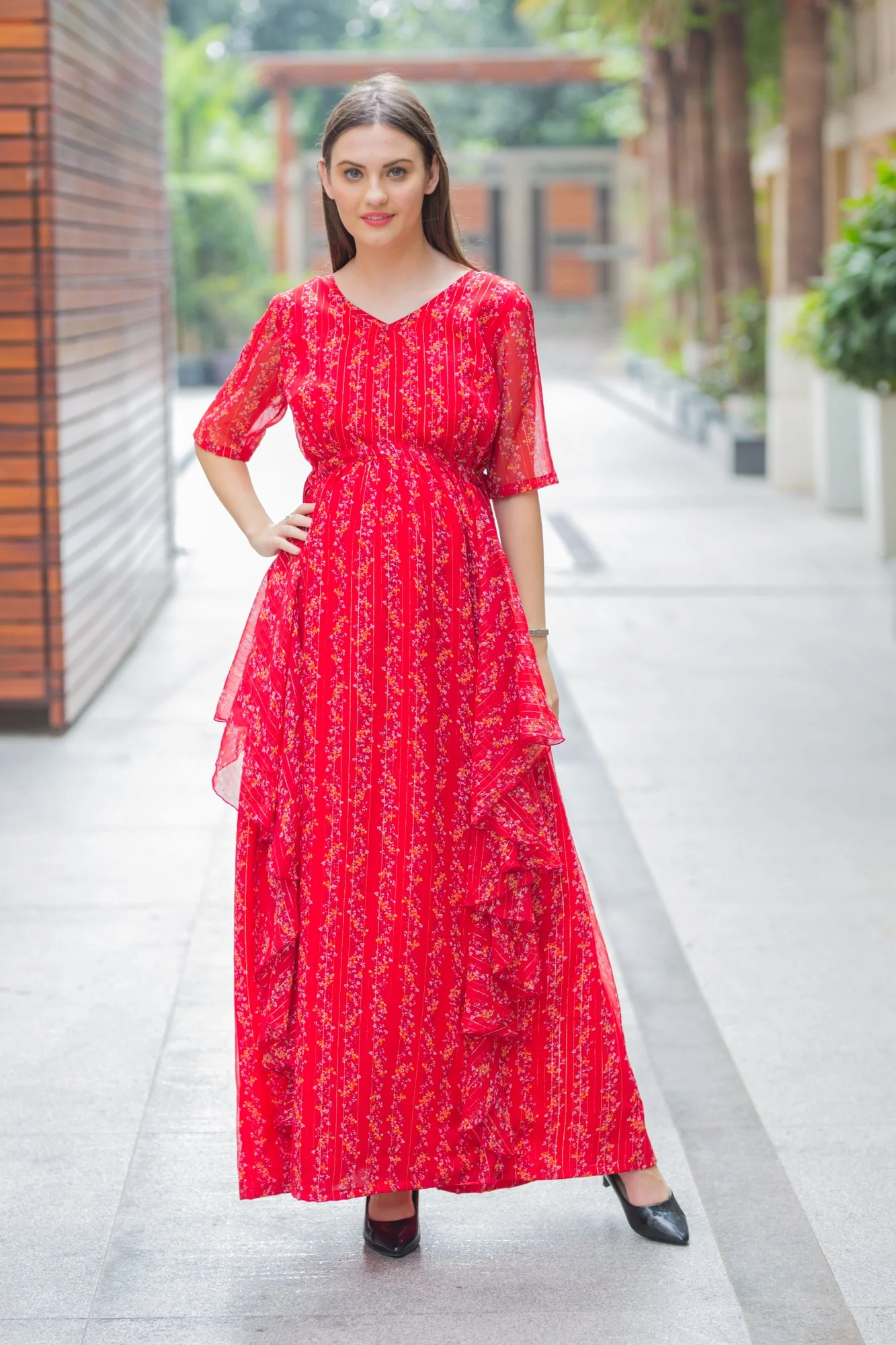 Luxe Sangria Maternity Dress With Sleeves - Chenance