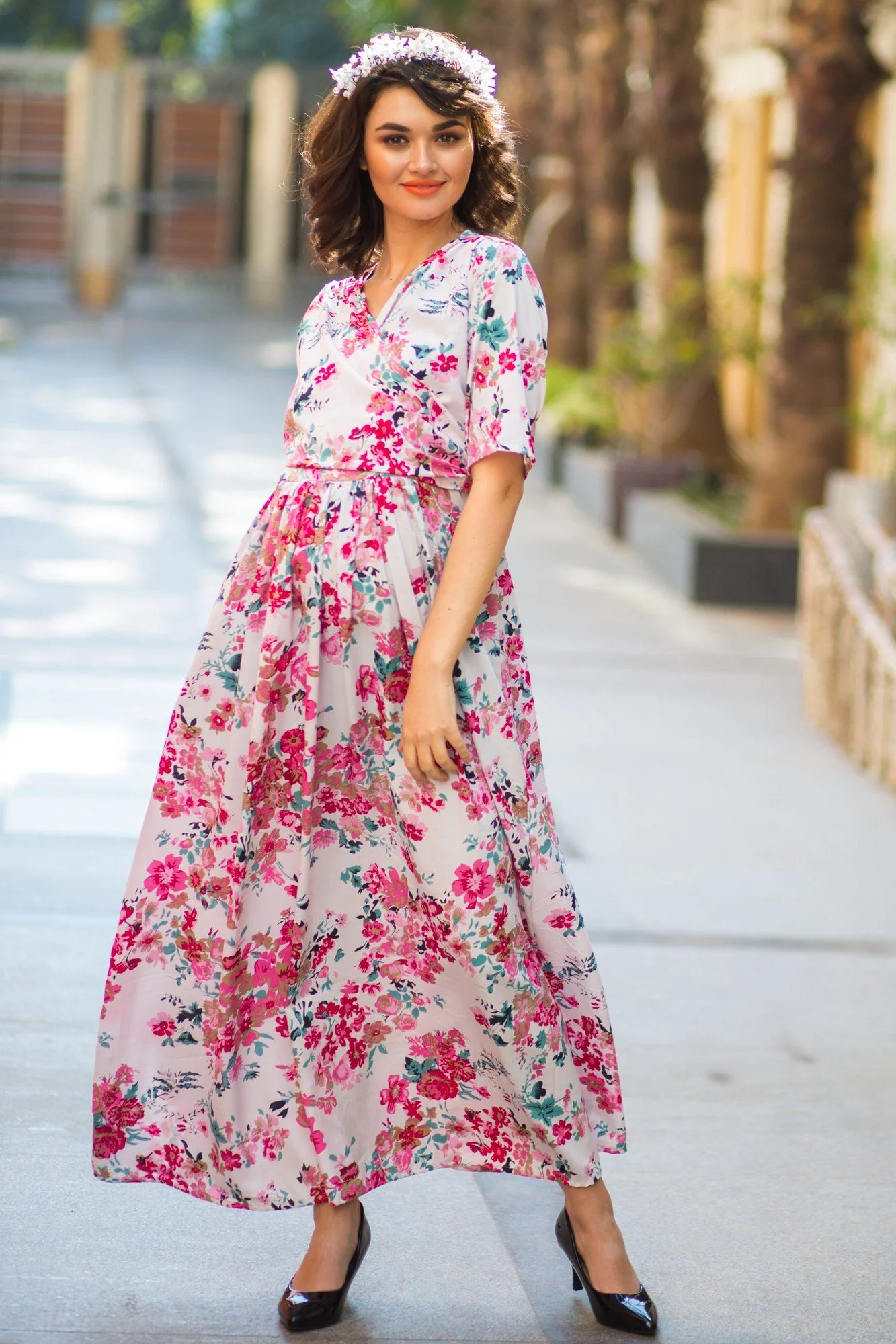 Snow White Blossom Maternity & Nursing Wrap Dress - Chenance