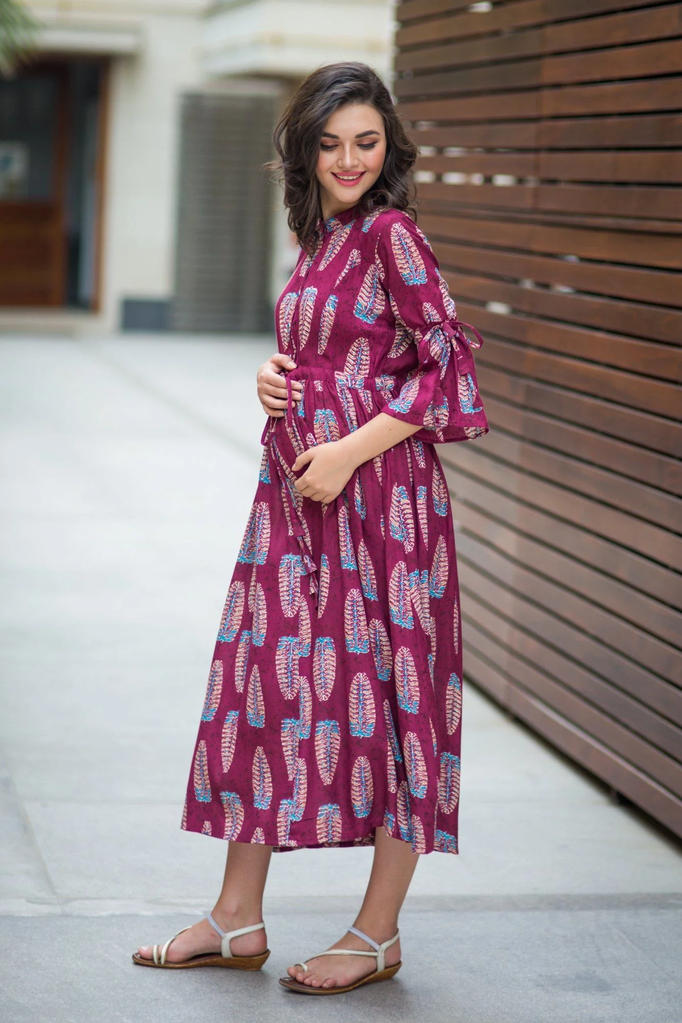 Leafy Wine Boho Maternity & Nursing Dress - Chenance