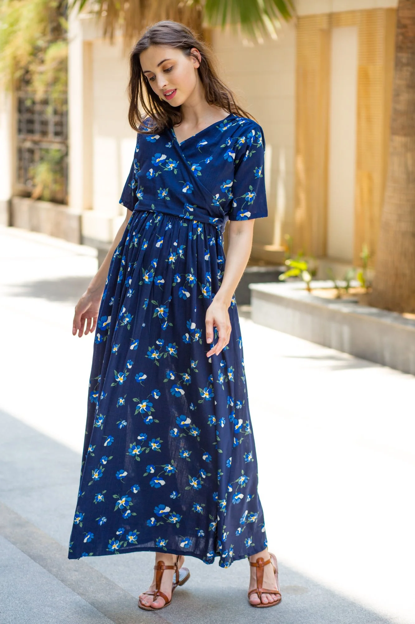 Azure Blue Maternity & Nursing Wrap Dress - Chenance