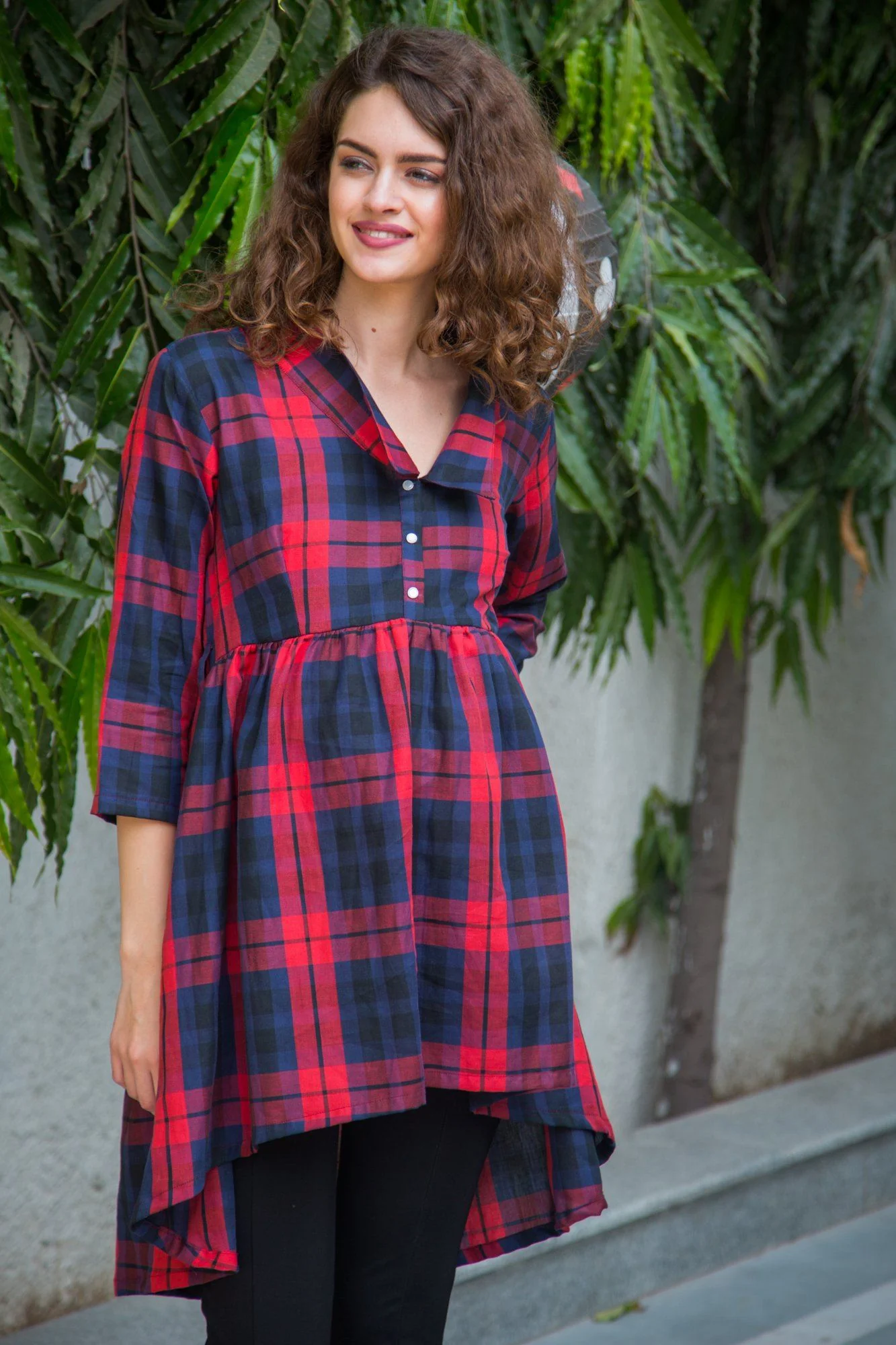 Scarlet Plaid Gathered  Maternity & Nursing Top - Chenance