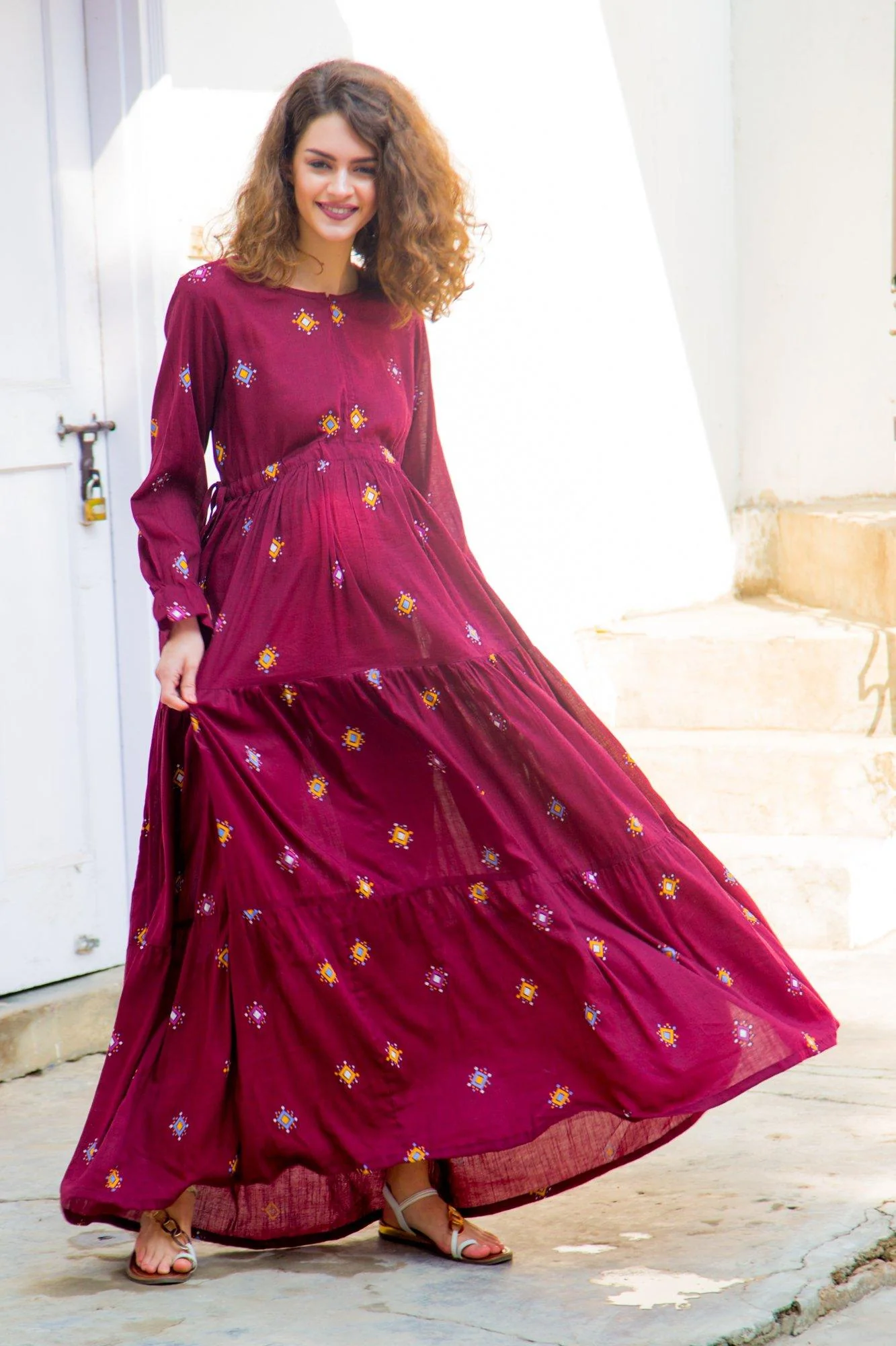 Crimson Layered Maternity & Nursing Dress - Chenance