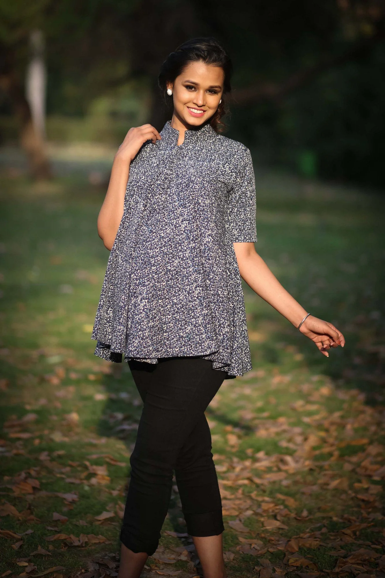 Blue Printed Flowing Maternity Top - Chenance