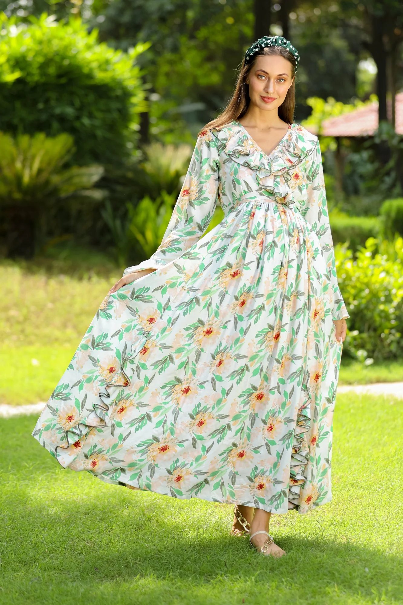 Daisy Floral Maternity & Nursing Frill Dress - Chenance