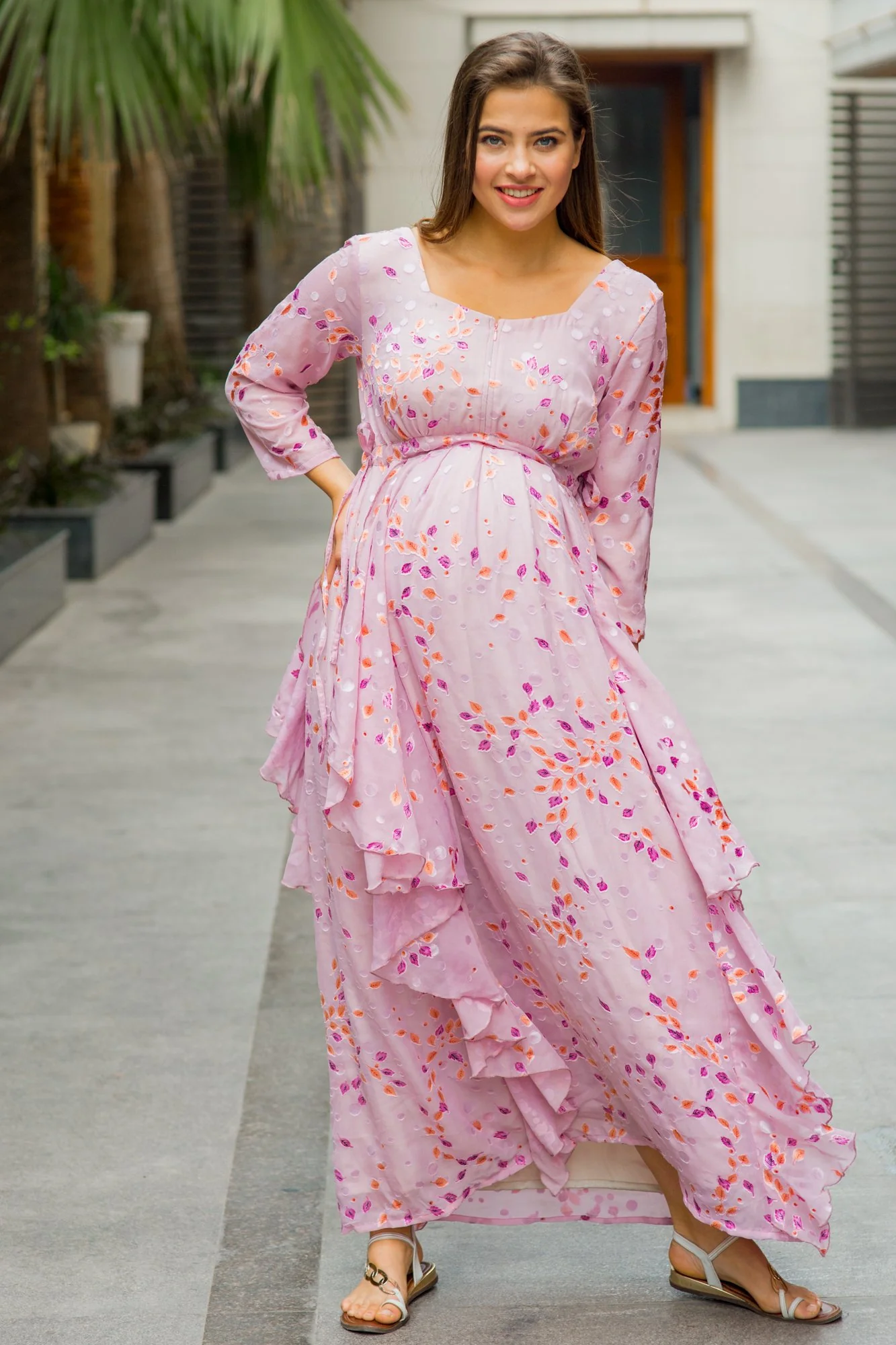 Pristine Lavender Maternity & Nursing Flow Dress - Chenance