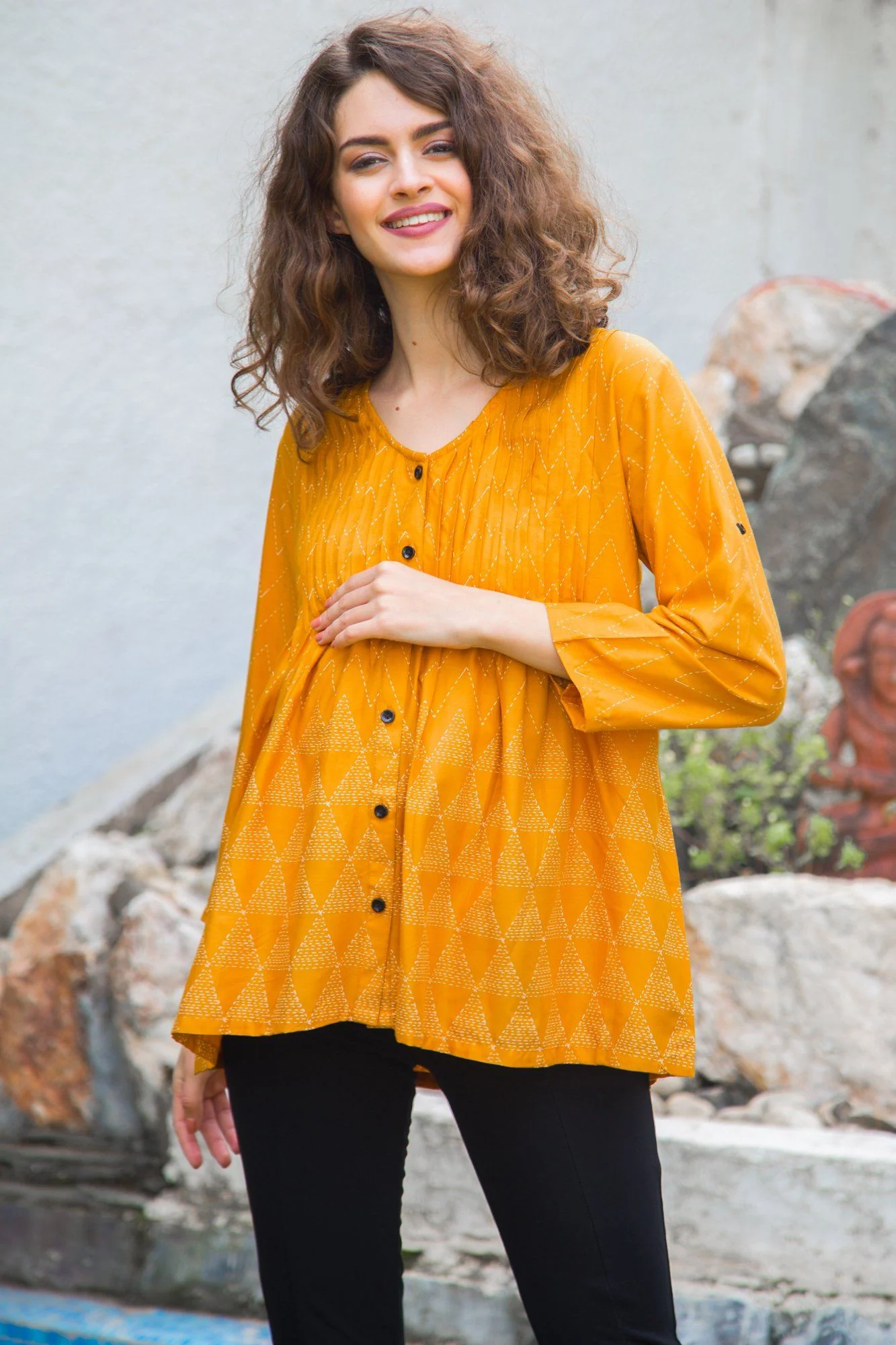 Geometrical Amber Pintucks Nursing Top - Chenance