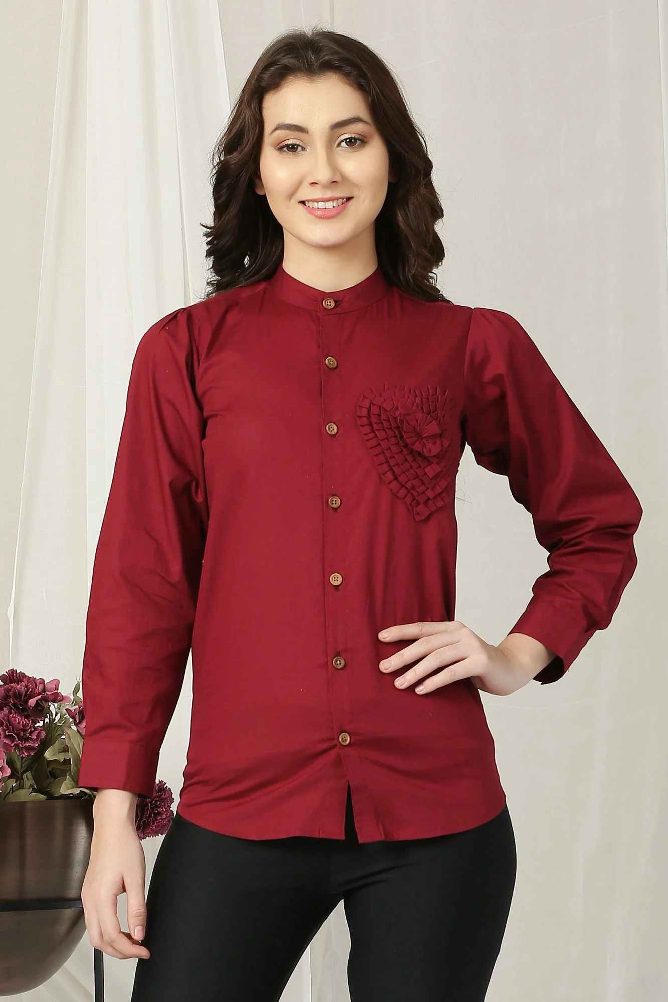 Women Maghony Embellished Shirt (100% Cotton) - Chenance
