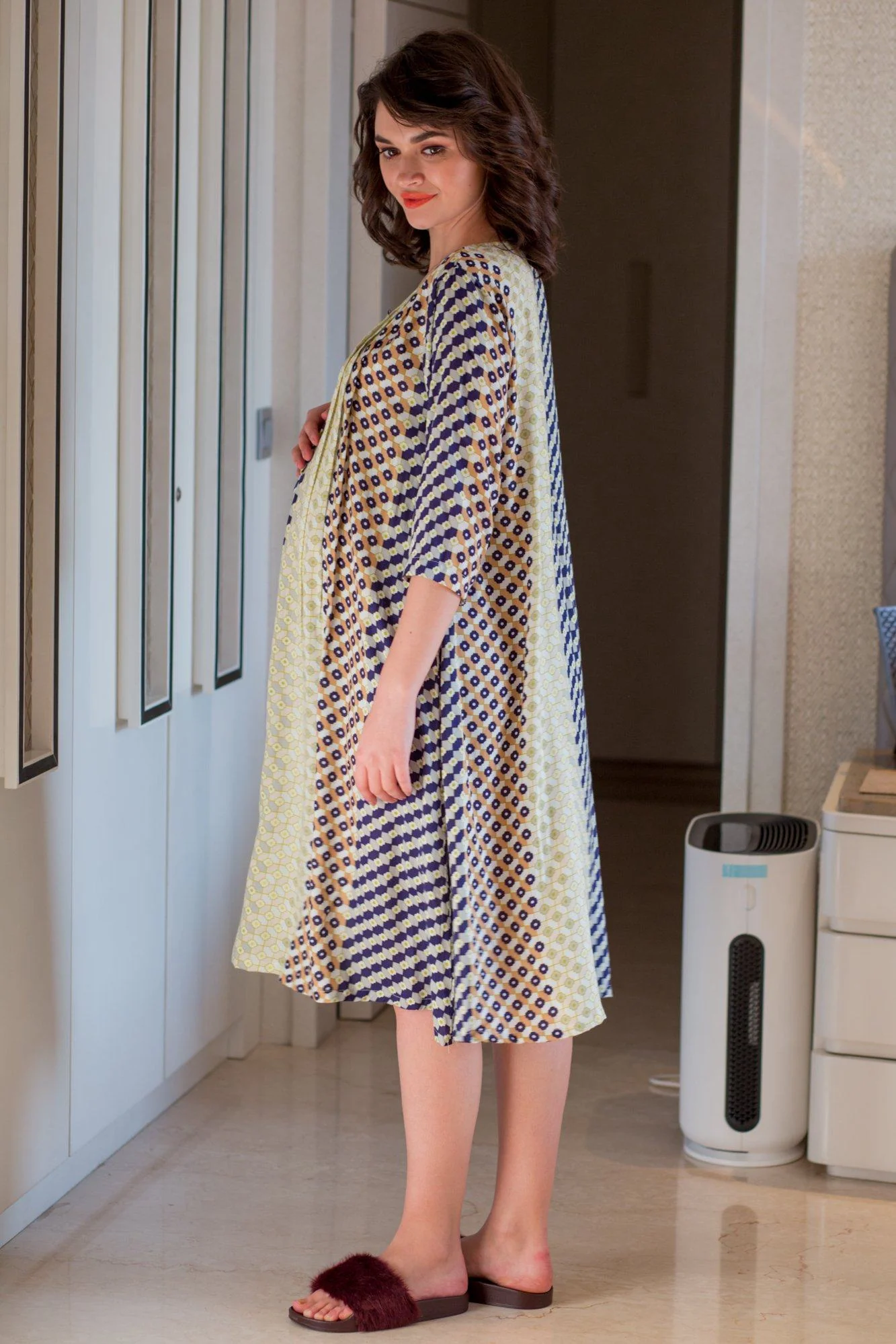 Soothing Patterned Maternity & Nursing Night Dress - Chenance