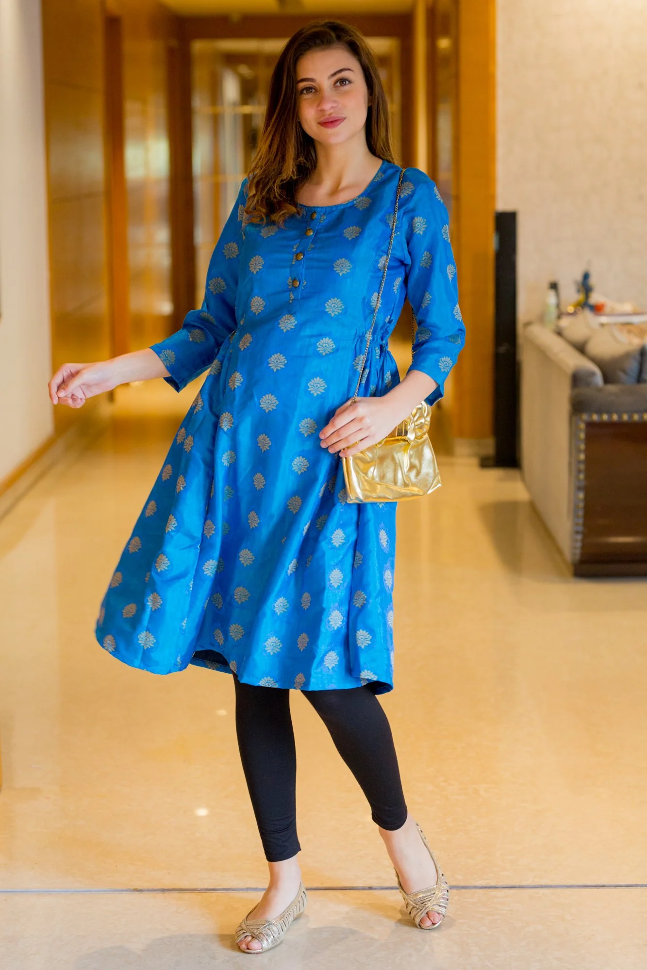 Indigo Silk Maternity and Nursing Kurta - Chenance