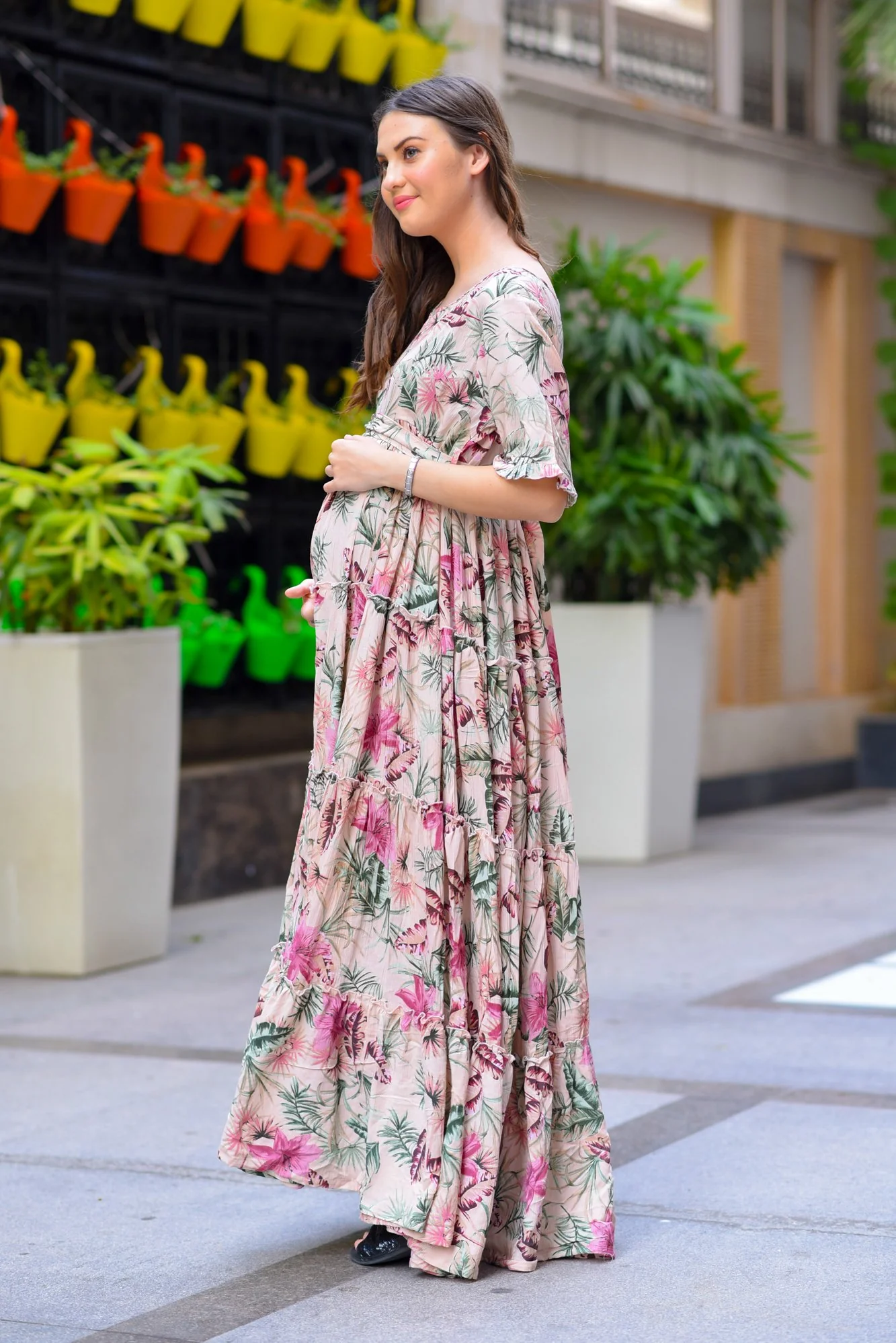 Multilayer Pastel Frill Maternity & Nursing Dress - Chenance