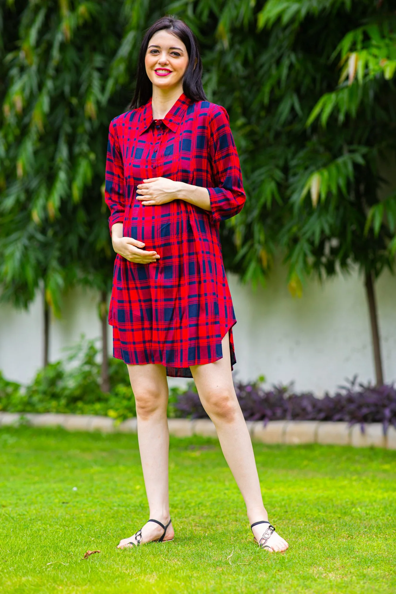 Merry Plaid Maternity & Nursing Shirt Dress - Chenance
