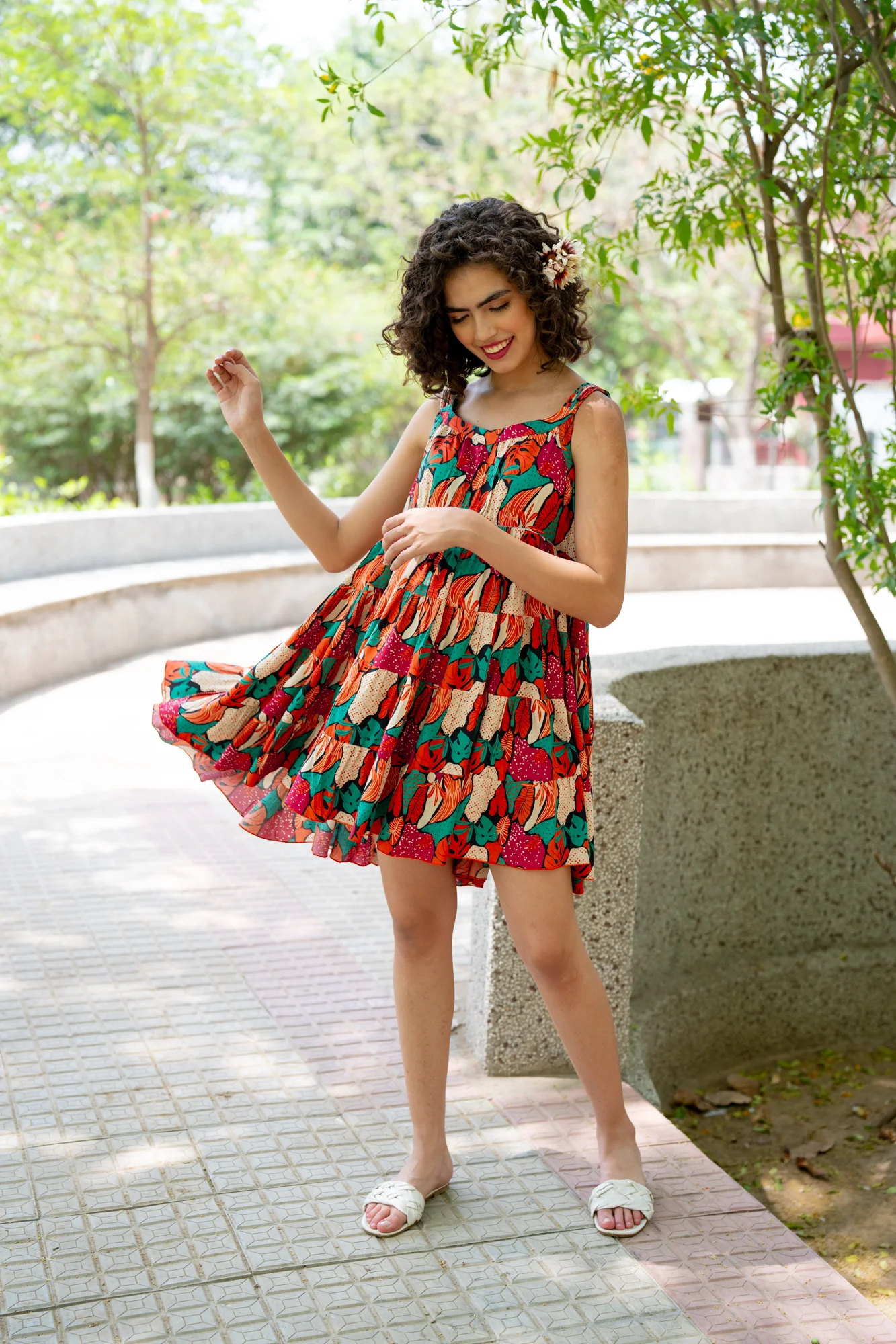 Retro Fruit Punch Maternity & Nursing Tiered Knee Dress - Chenance