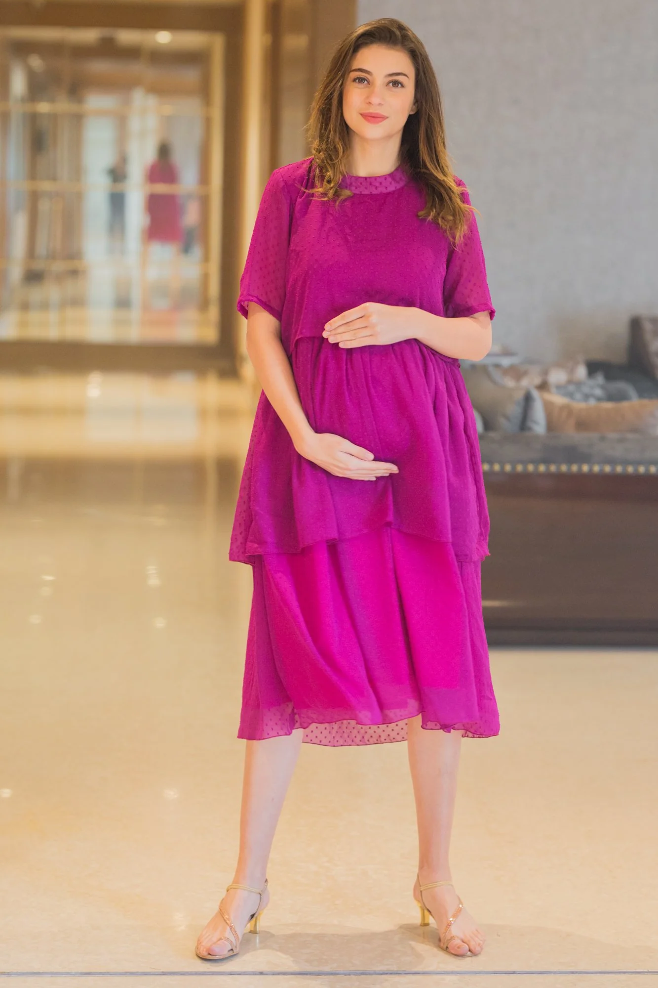 Lilac Dobby Maternity & Nursing Layer Dress - Chenance