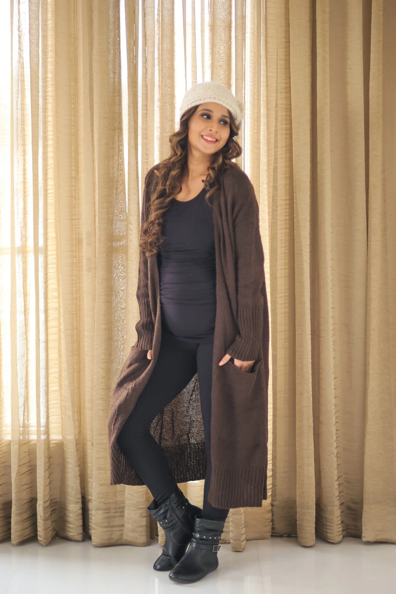 Longline Chocolate Brown Maternity Cardigan - Chenance