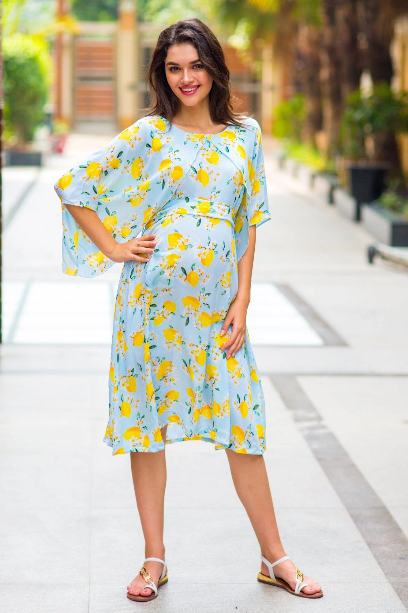 Lemon Mint Blue Maternity & Nursing Dress - Chenance