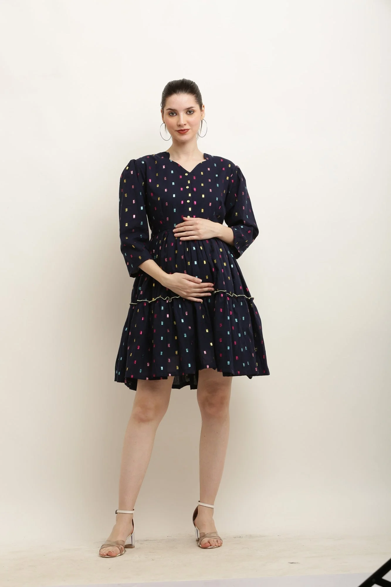Chirpy Colorful Midnight Blue Maternity & Nursing Dress - Chenance
