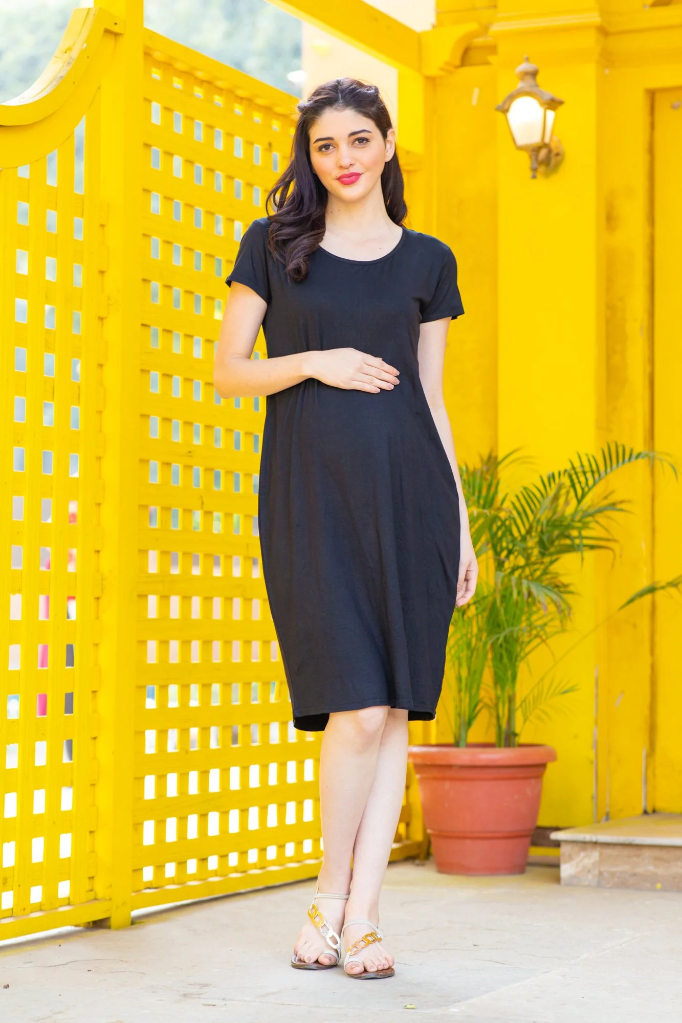 Little Black Stretchable Maternity Night Dress - Chenance