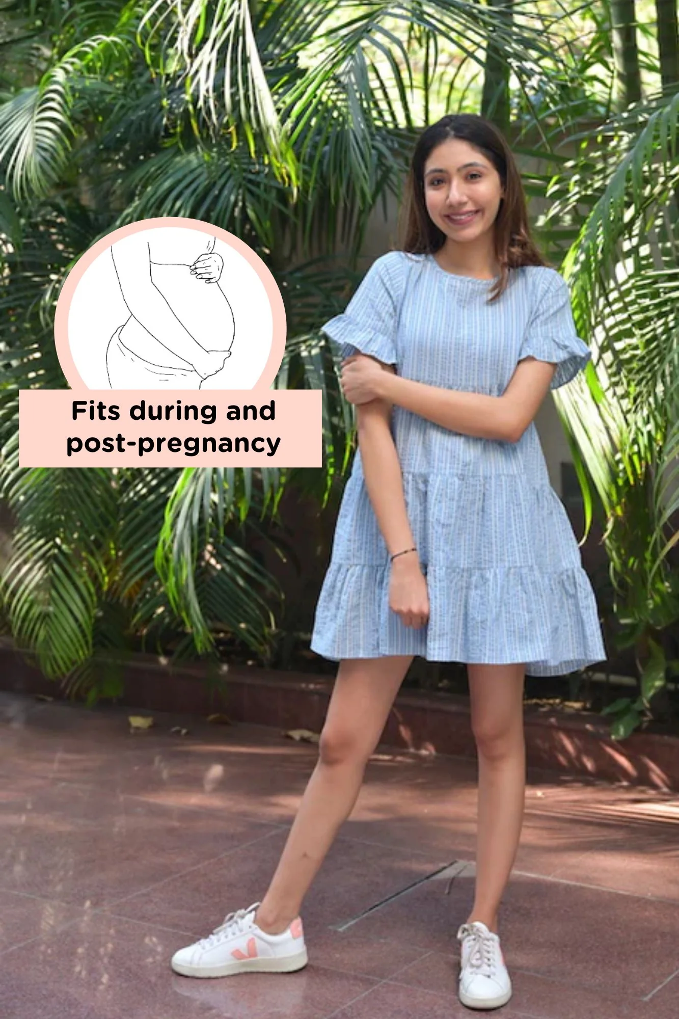 Blue Striped Maternity Tiered Dress - Chenance