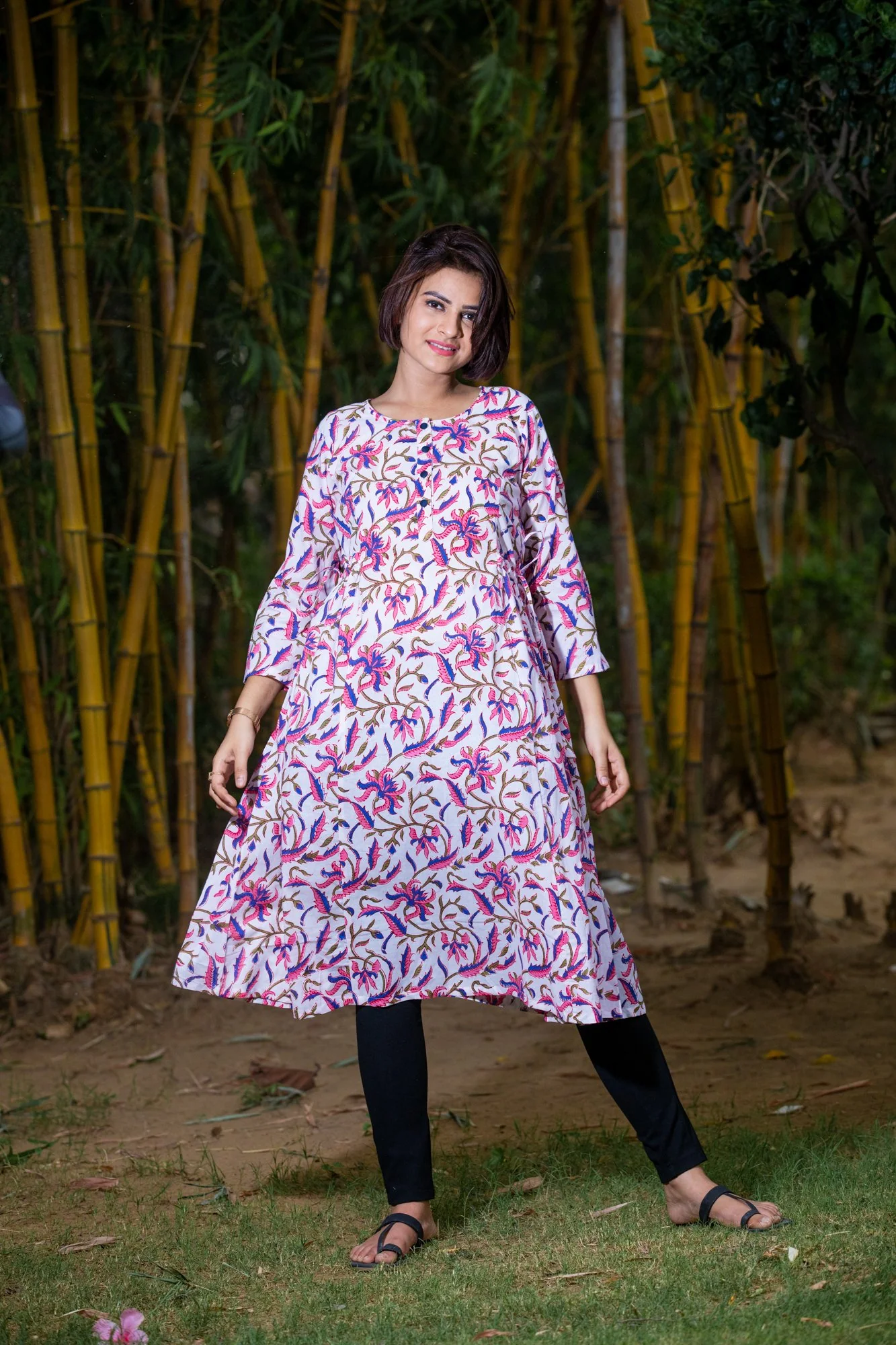 Salmon Floral Maternity & Nursing Kurta - Chenance