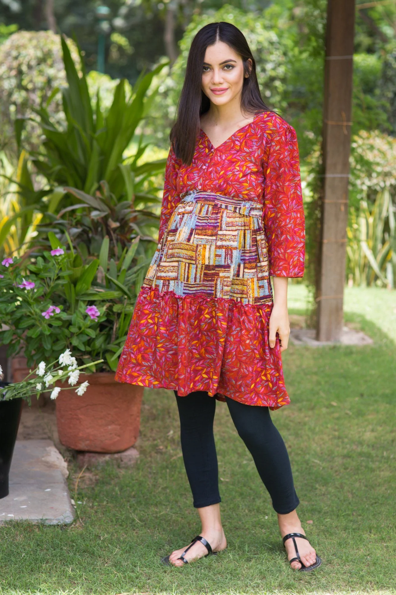 Amber Red Nursing Layer Kurta Dress - Chenance