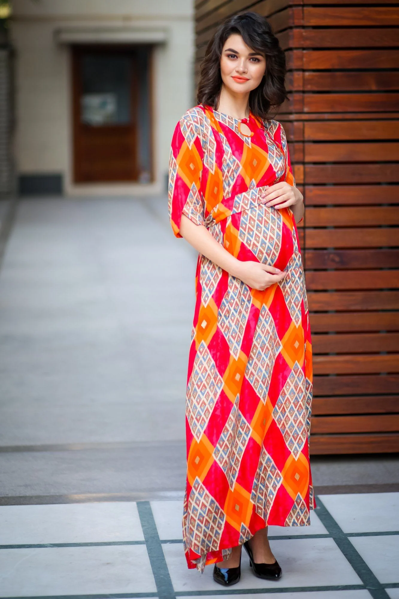 Amber Diamond Side Slit Maternity & Feeding Dress - Chenance