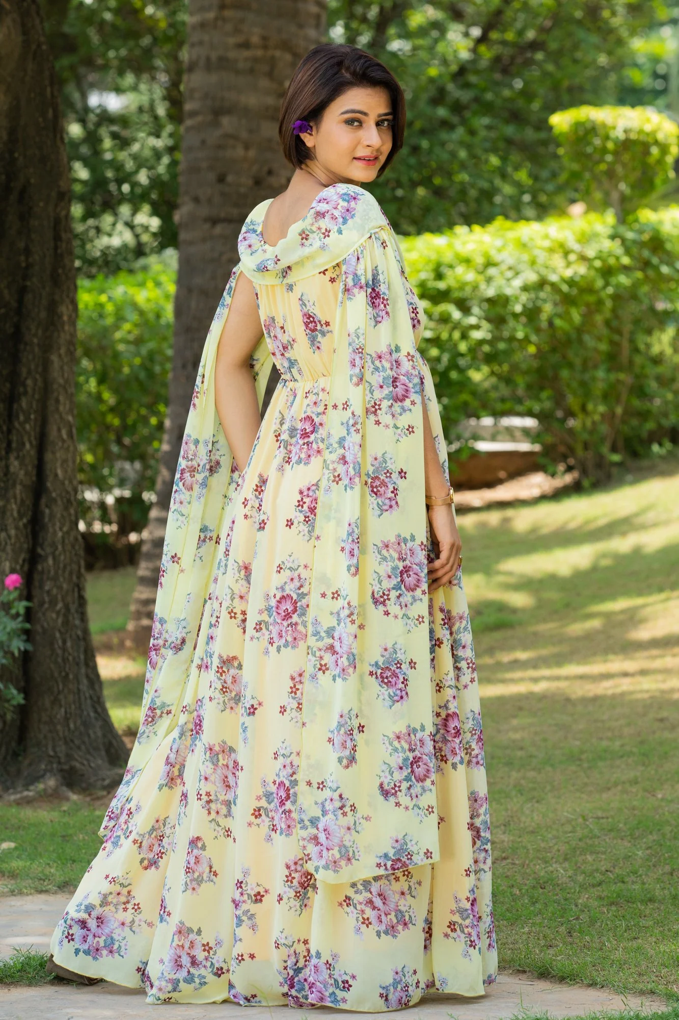 Canary Floral Flying Sleeves Maternity & Nursing Dress - Chenance