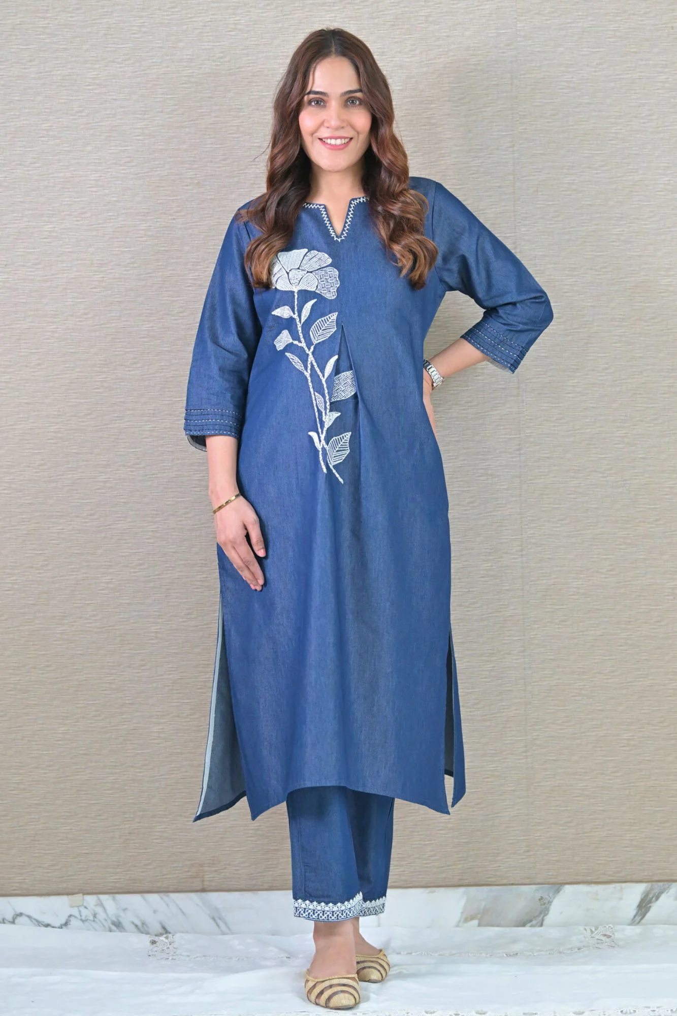 Graceful Denim Maternity Kurta Set (2 pc) (100% Cotton) - Chenance