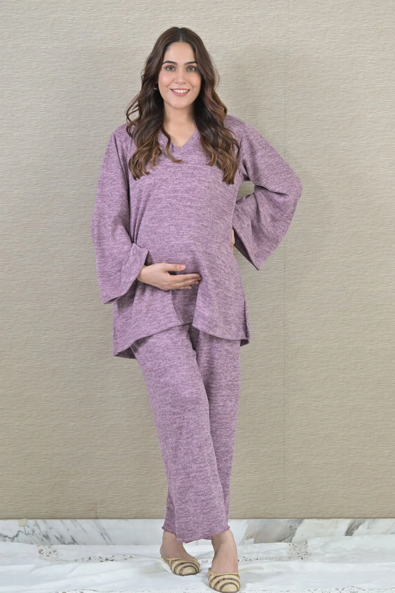 Cozy Lilac Maternity Stretchable Winter Coord Set (2 pc) - Chenance