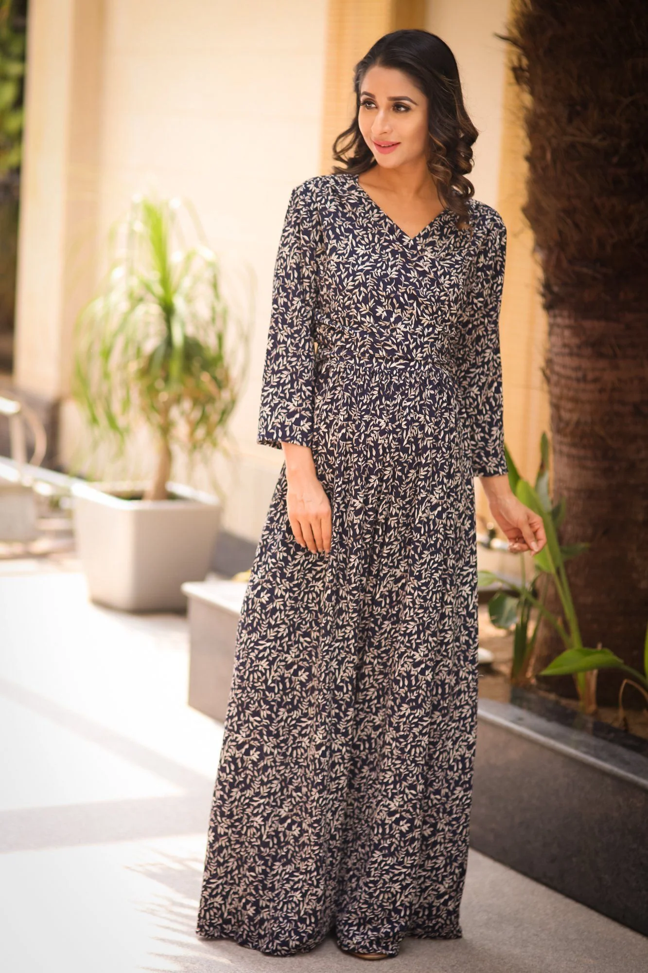 Misty Blue Leafy Maternity & Nursing Wrap Dress - Chenance