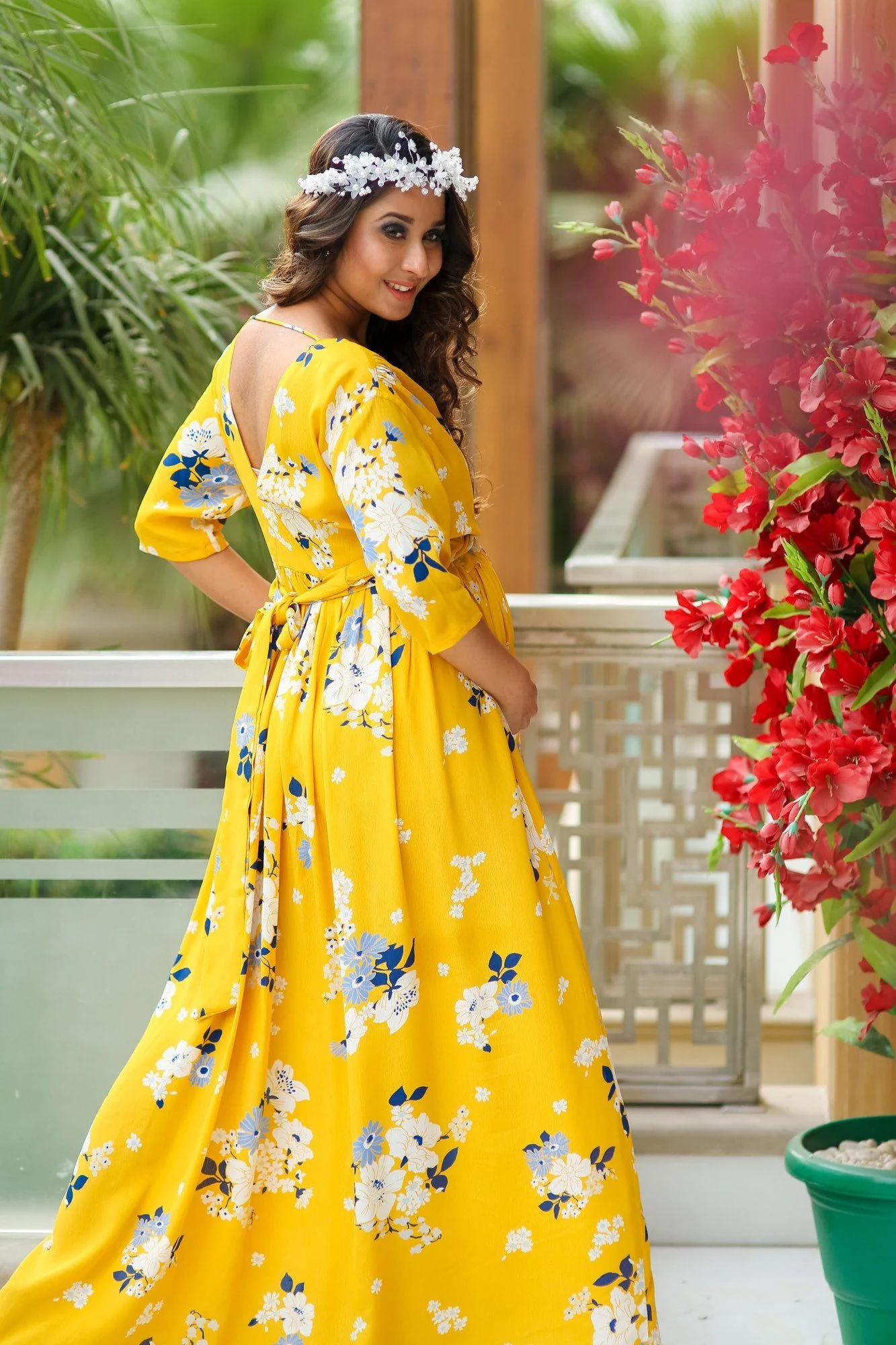 Hello Yellow Floral Maternity & Nursing Crepe Wrap Dress - Chenance