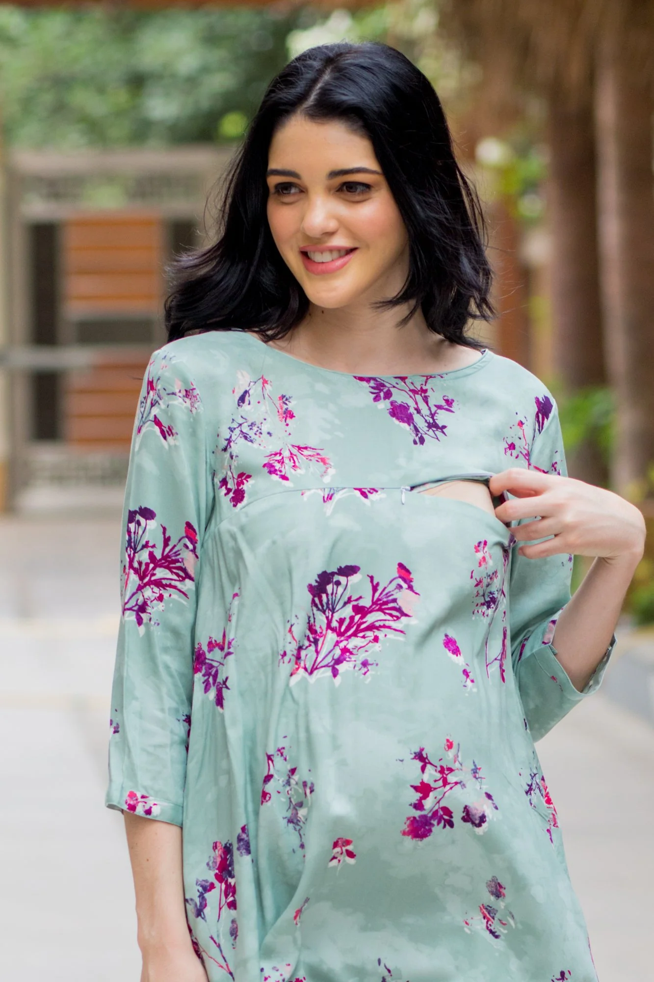 Fresh Mint Maternity & Nursing Horizontal Zip Dress - Chenance