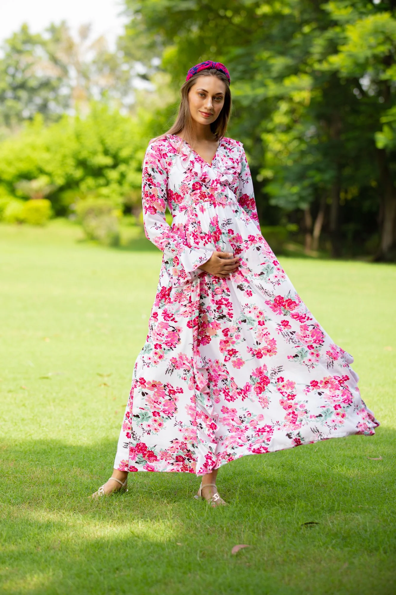 Snow White Blush Maternity & Nursing Frill Dress - Chenance