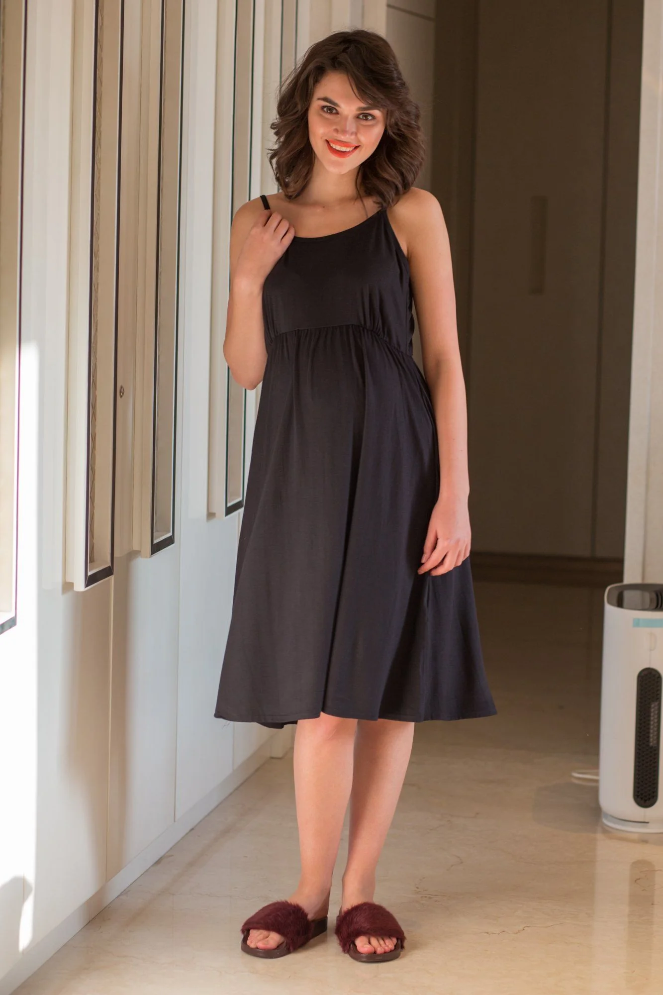 Elegant Black Maternity Night Dress - Chenance