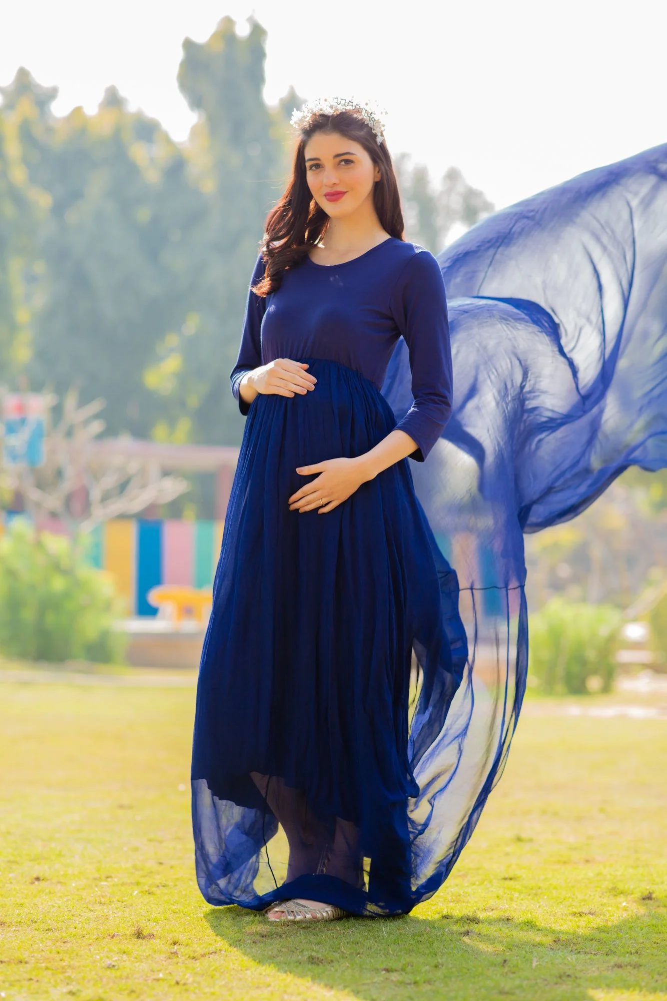 Deep Blue Trail Maternity Photoshoot Gown - Chenance