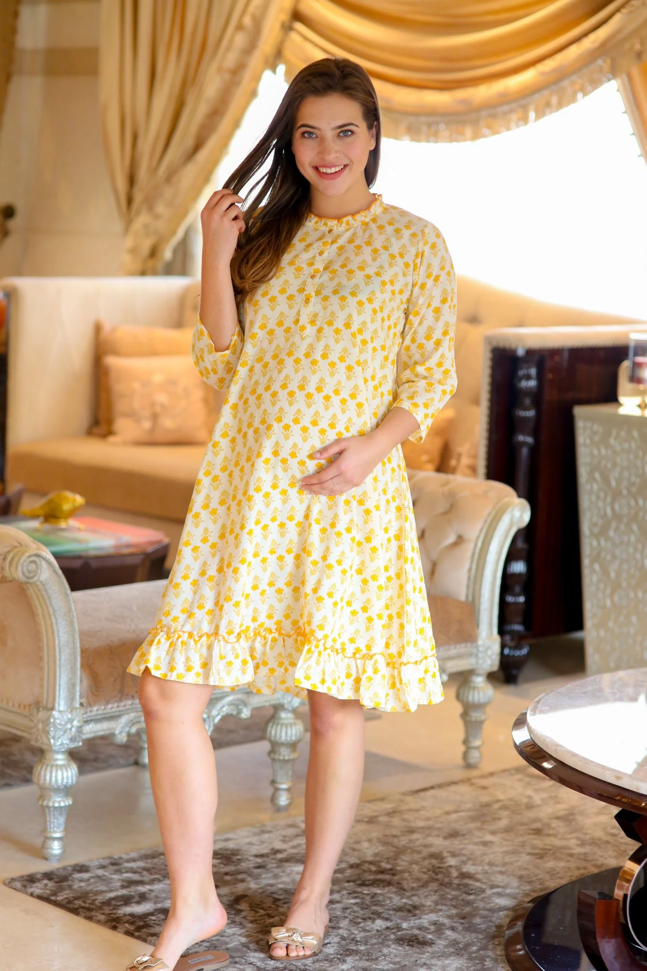 Yale Yellow Maternity & Nursing Night Dress - Chenance