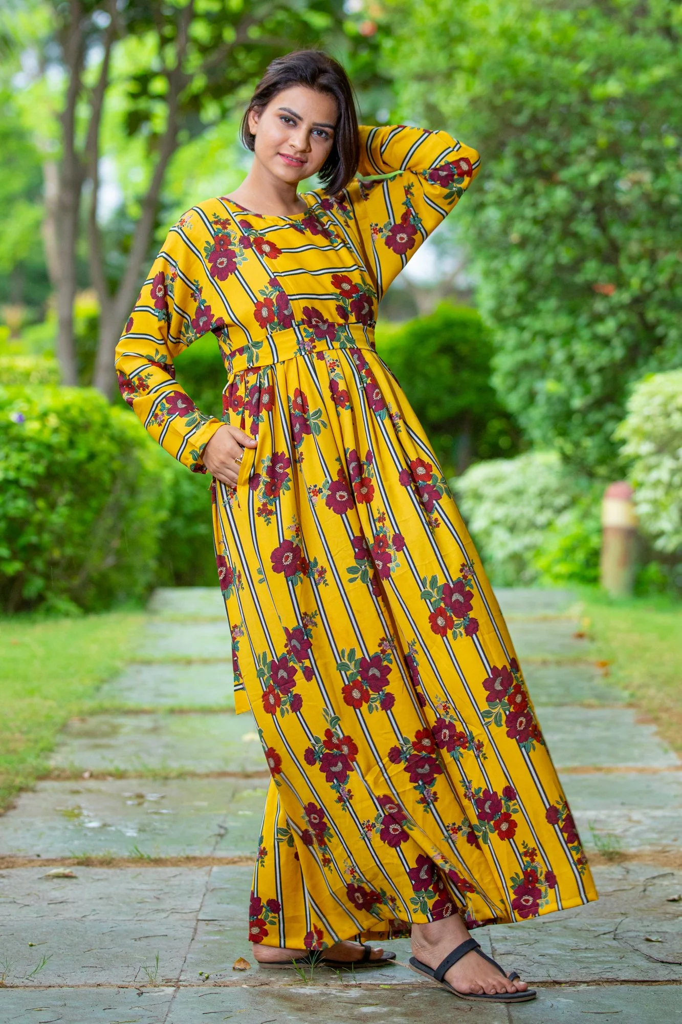 Honey Floral Striped Maternity & Nursing Dress - Chenance