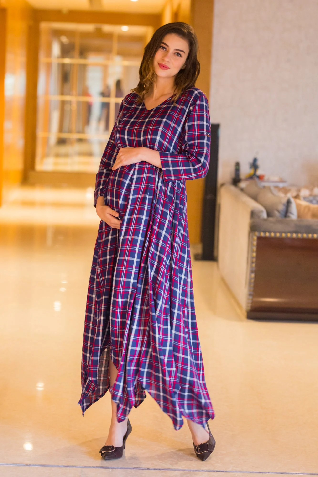 Aztec Plaid Maternity & Nursing Maxi - Chenance
