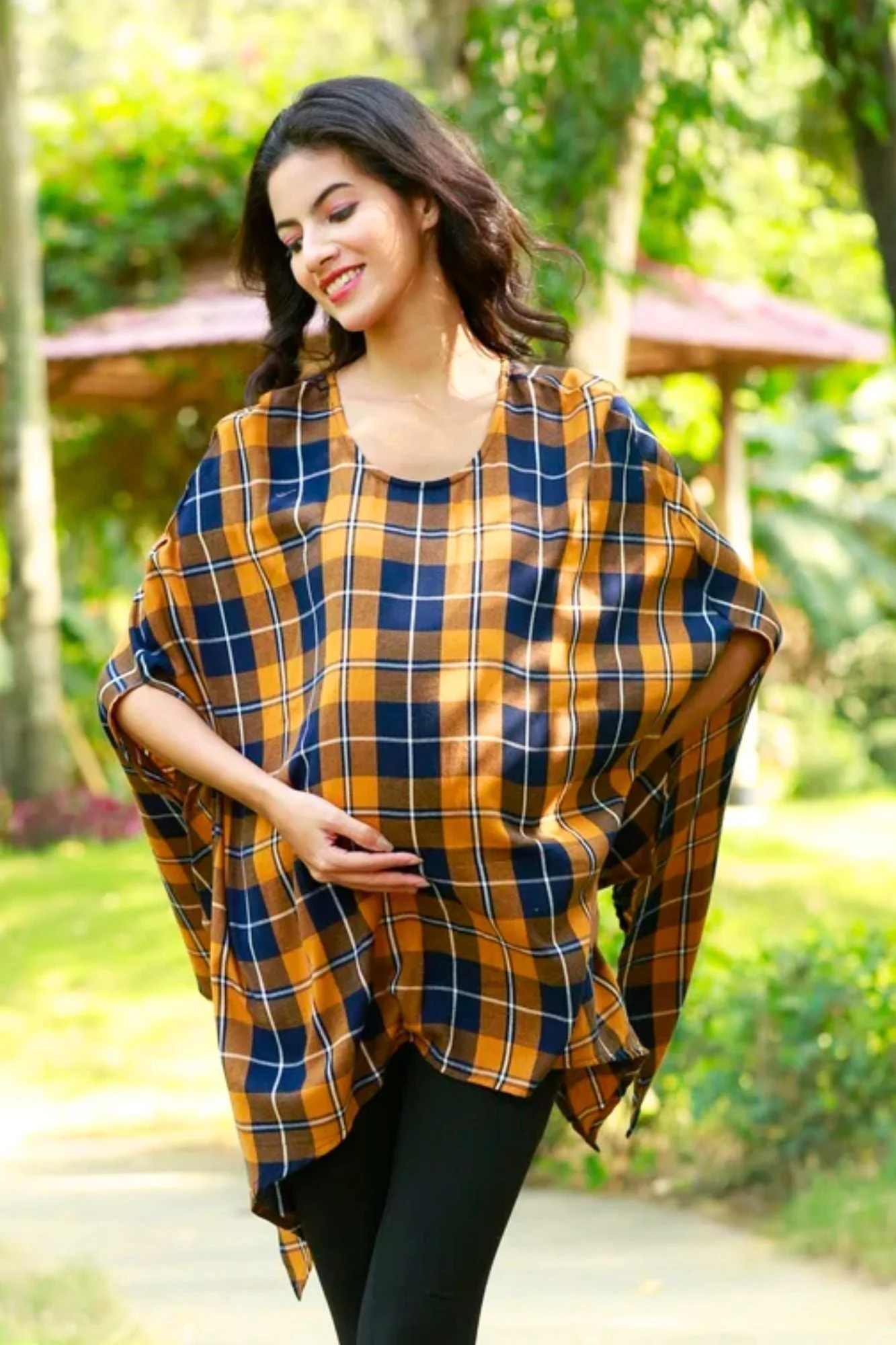 Blue Bronze Plaid Maternity Poncho - Chenance