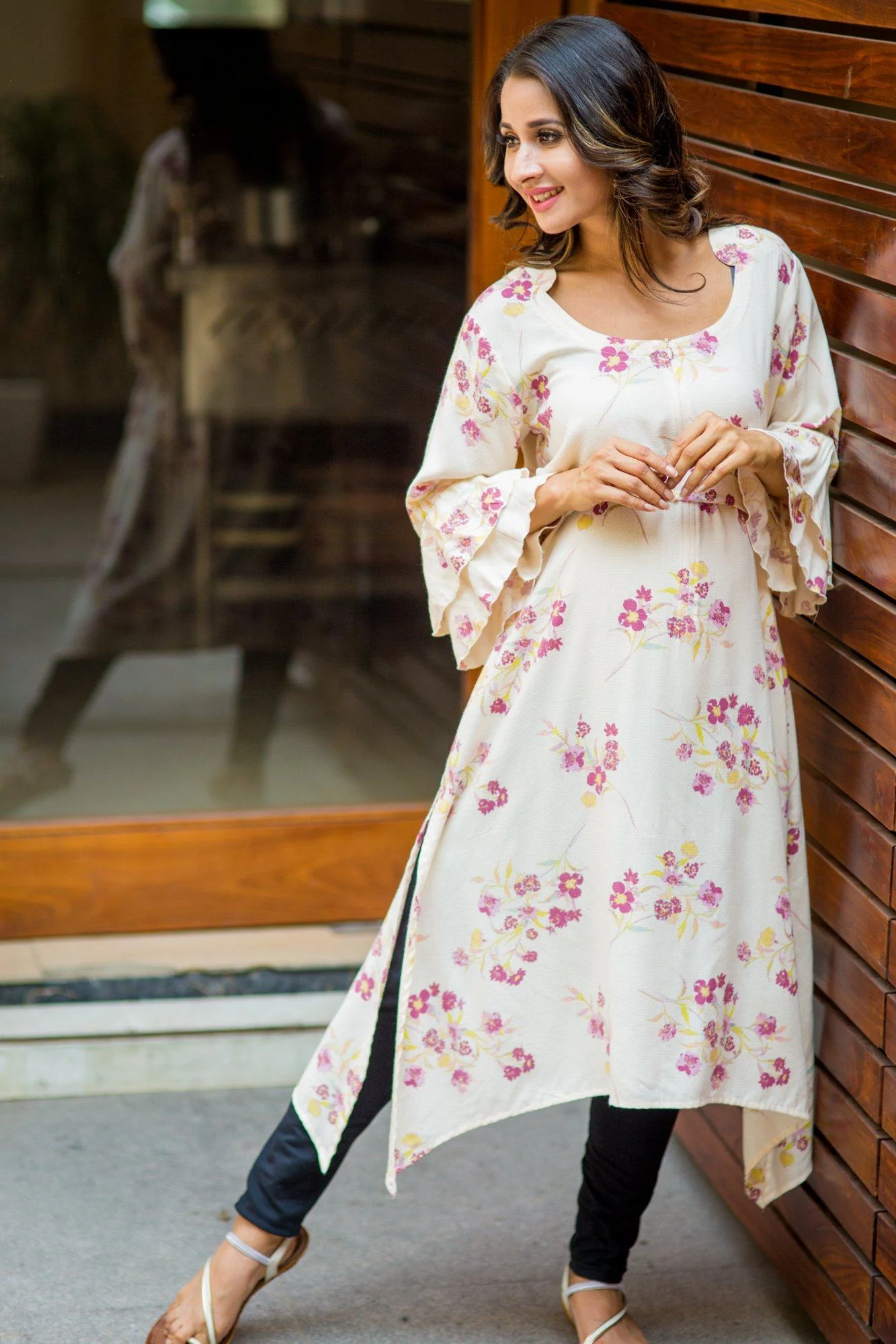 Serene White Floral Maternity & Nursing Kurta - Chenance