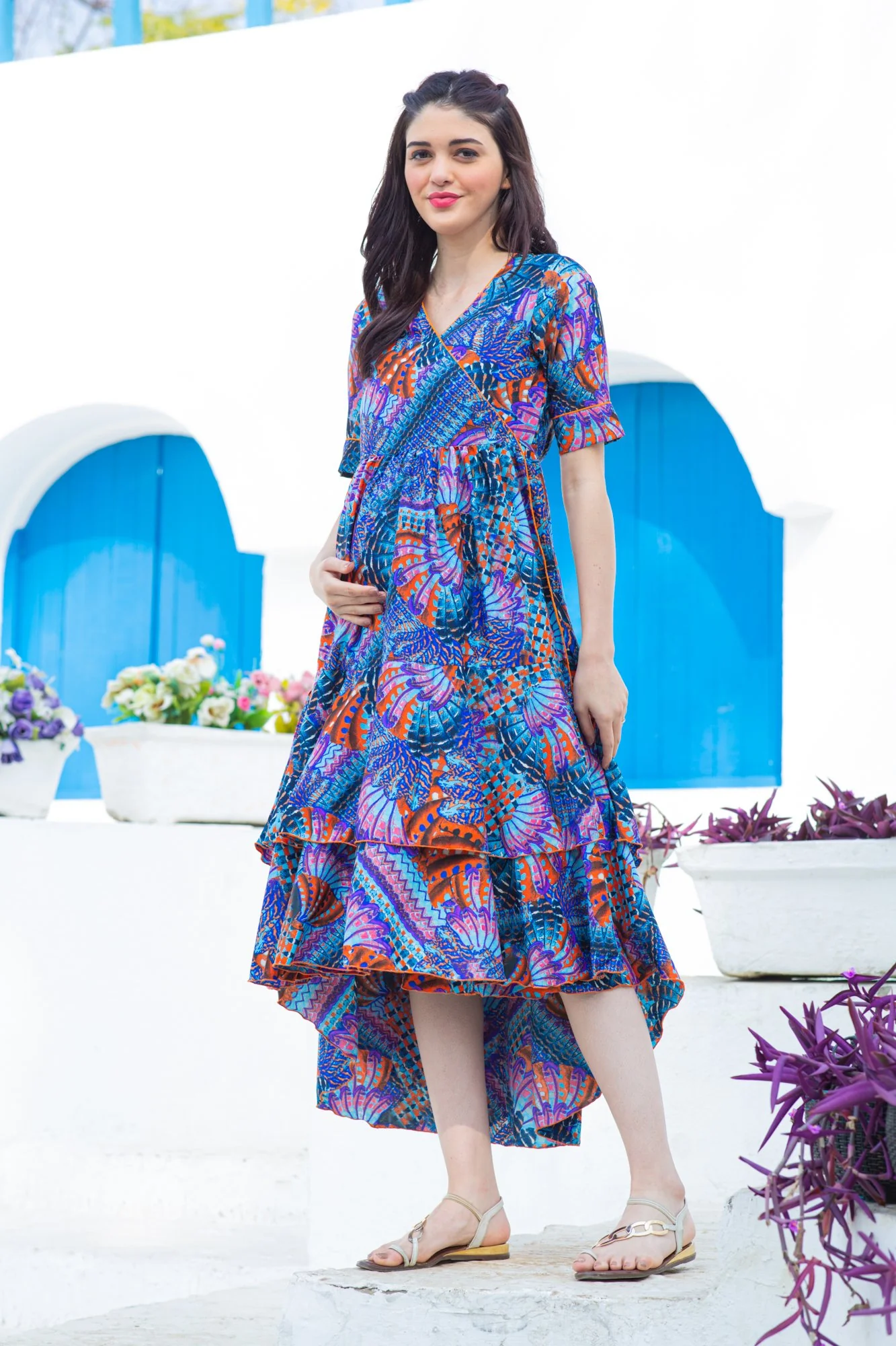 Sea Shells Maternity & Nursing Flair Dress - Chenance