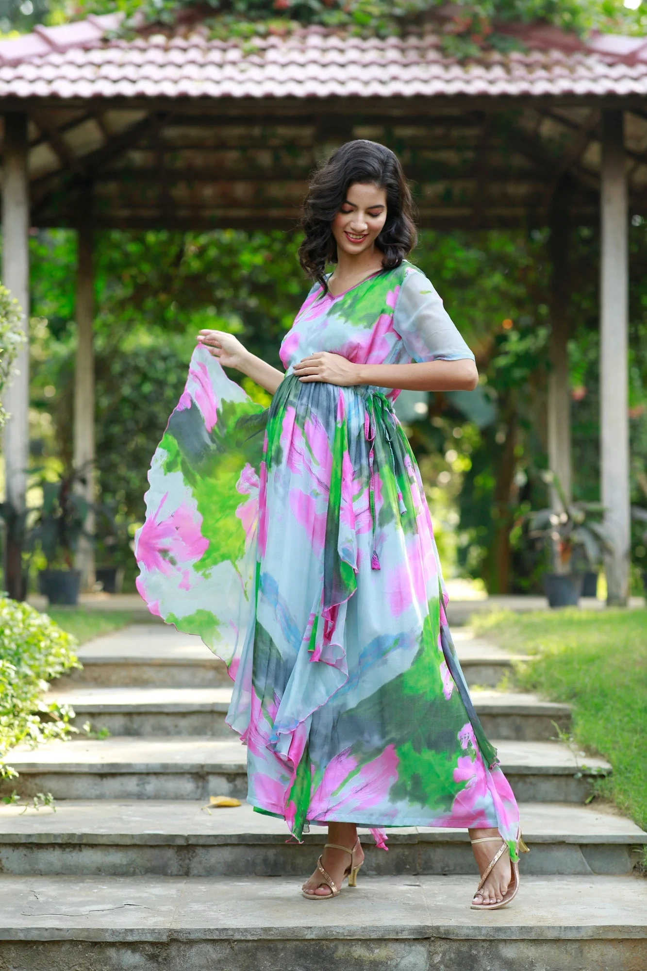 Forest Sea Green Maternity  Flow Dress - Chenance