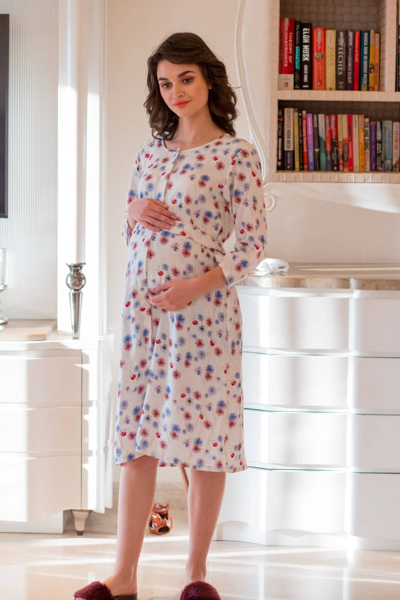 Serene White Maternity & Nursing Night Shirt Dress - Chenance
