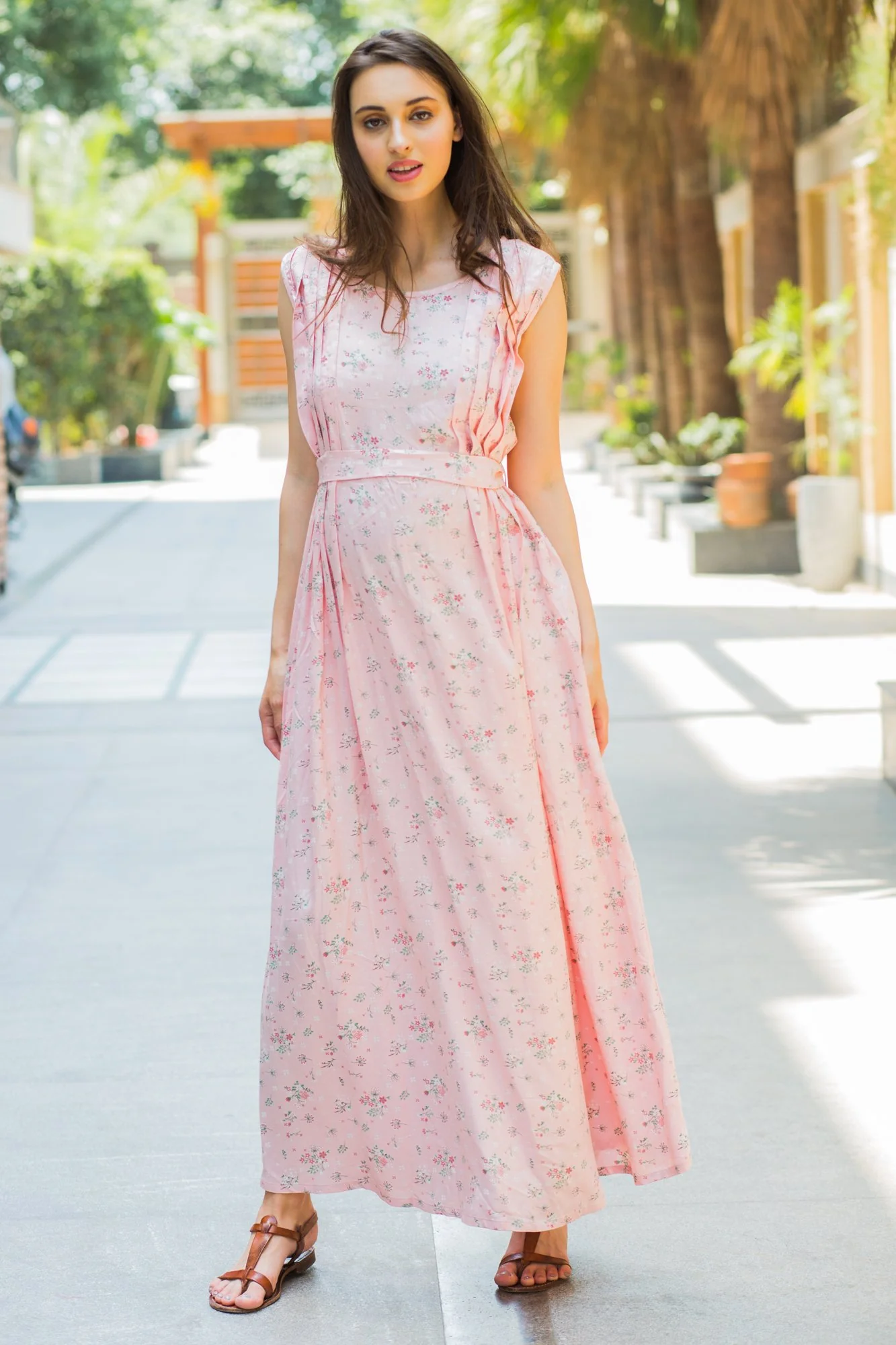 Pastel Pink Flair Maternity & Nursing Dress - Chenance