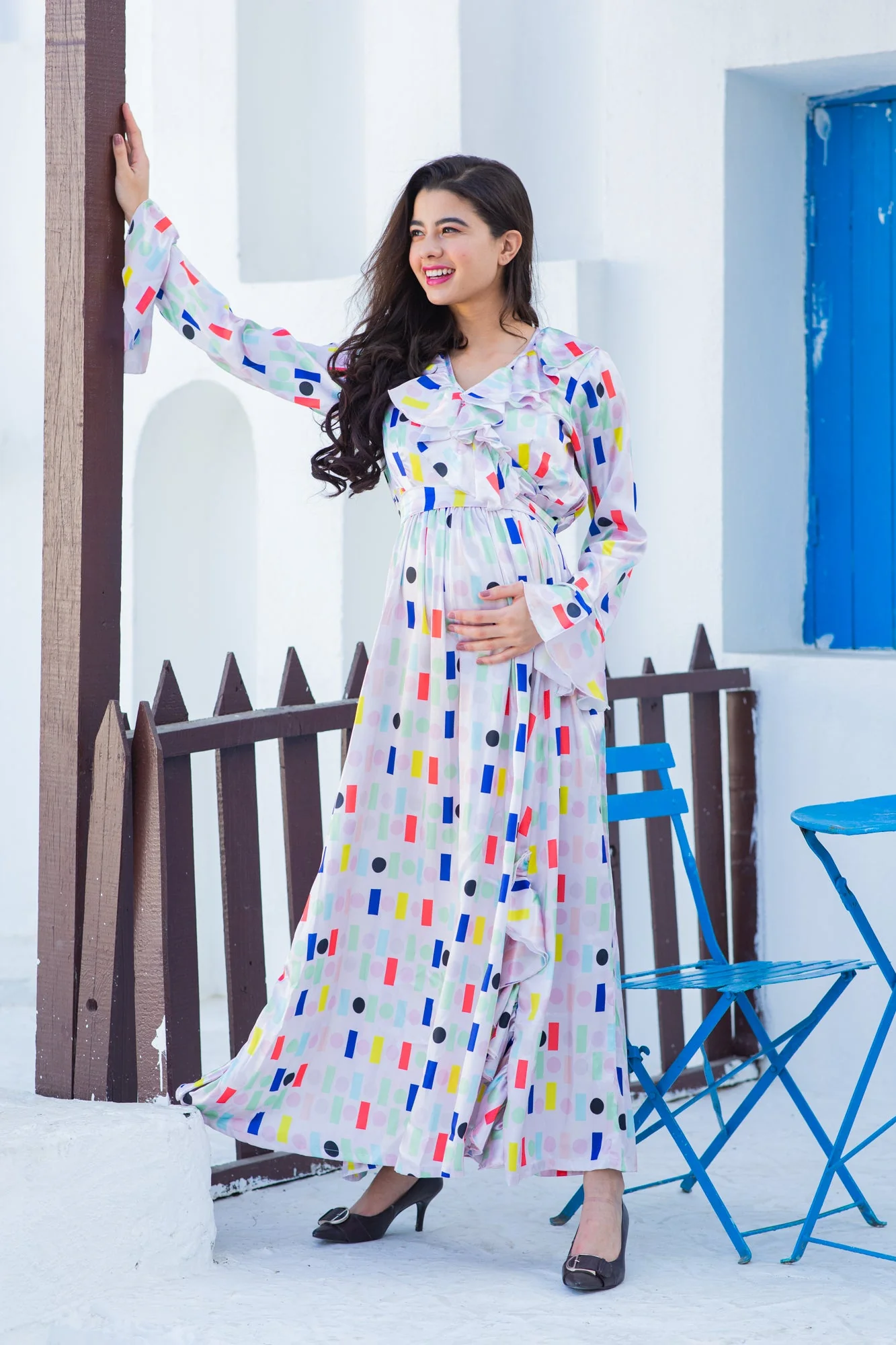 Unique Pristine White Satin Maternity Frill Dress - Chenance