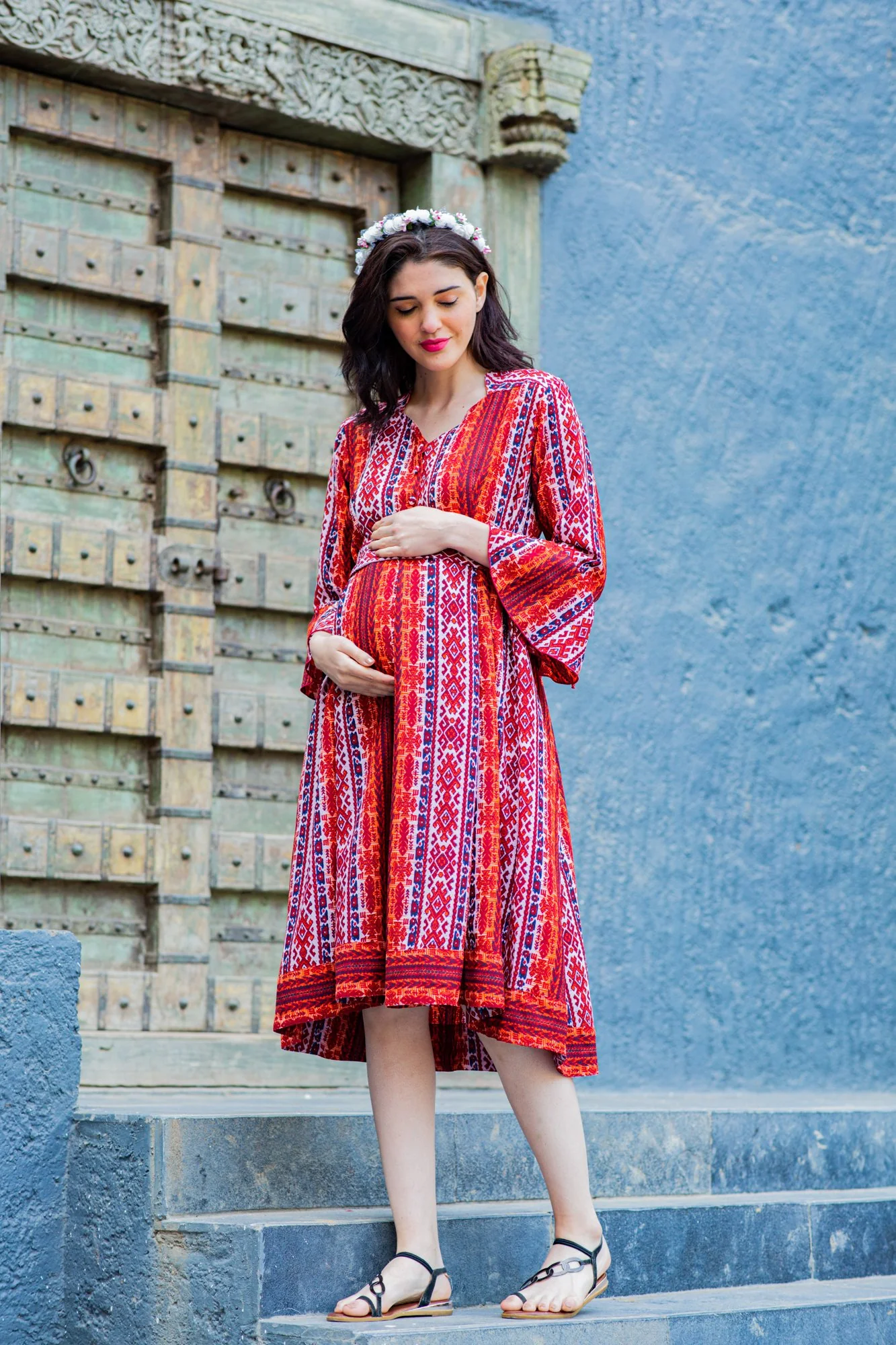 Tangy Stripes Front Button Maternity & Nursing Dress - Chenance